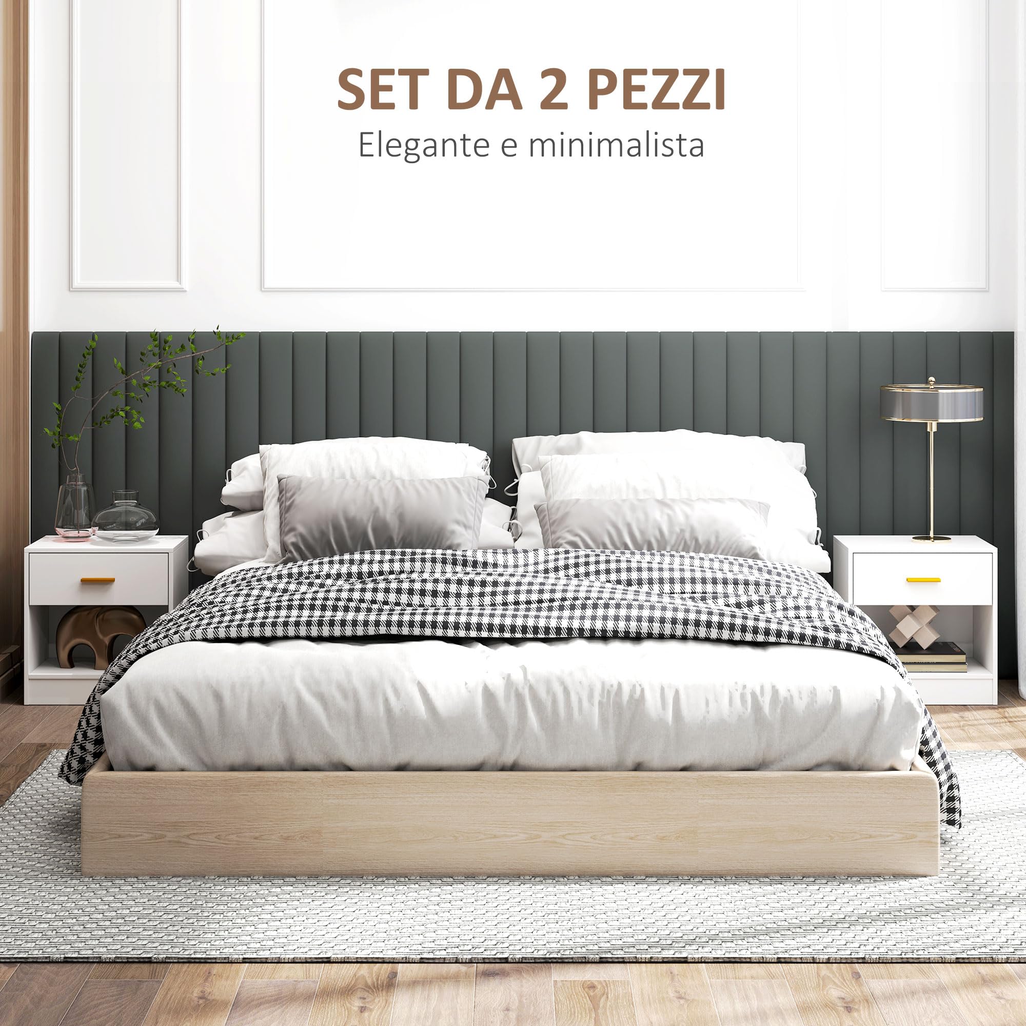 HOMCOM Set 2 Comodini Moderni con Cassetto Truciolato 39x28x41 cm Bianco | Ripiano Aperto, Comodini per Camera da Letto