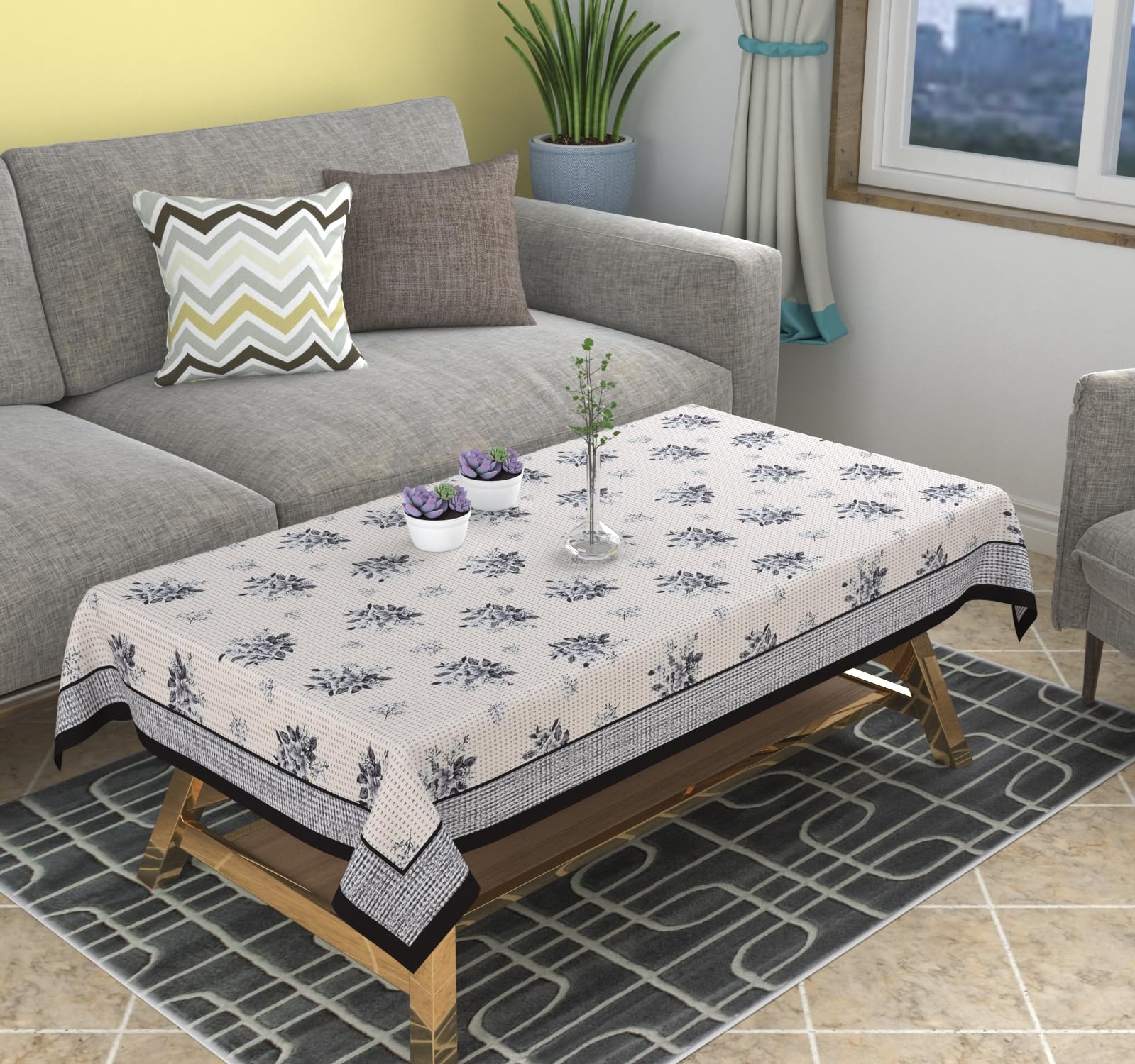 DECOMIZER Center Table Cover | Cotton Flower Printed Table Cover | Luxurious Net Tablecloth | Tea Table Cover for Living Room | 40x60 Inch | Grey Rose-picture-28