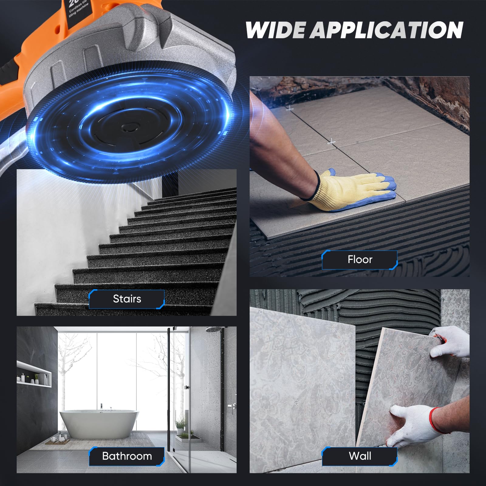 Macchina livellatrice a vibrazione per piastrelle con batteria da 20 V, strumento di installazione senza fili a vibrazione per piastrelle Strumento vibratore per piastrelle da