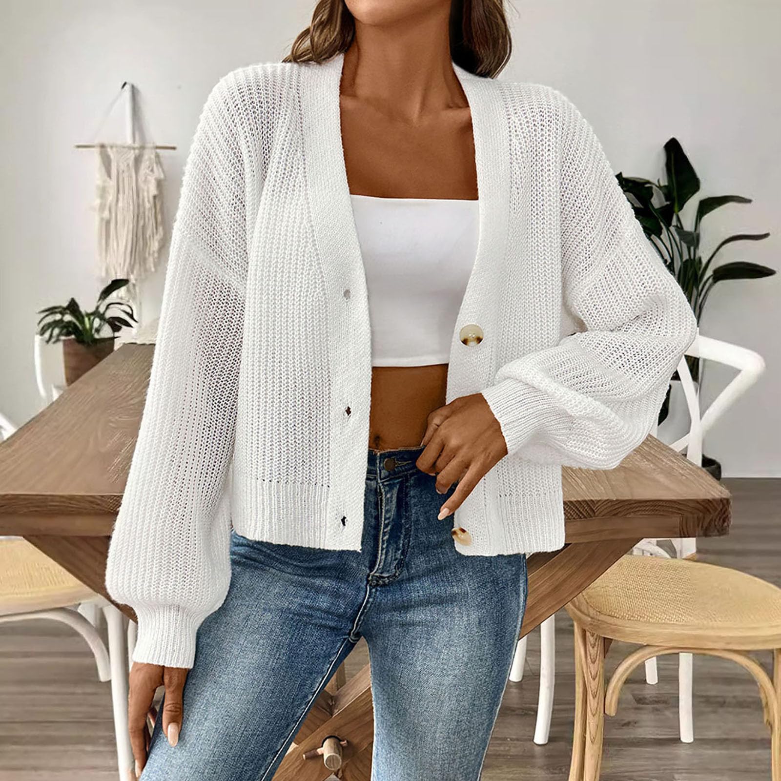 Cardigan Donna a Maglia Tinta Unita Maglione Morbido con Bottoni Casual | Modello aperto sul davanti facile da sovrapporre, ideale nelle giornate fresche, abbinabile con maglie camicie e jeans
