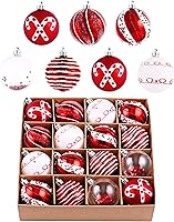 Vista 1 de Valery Madelyn Christmas Ornaments Set, 16ct Candy Cane Red and White Shatterproof Christmas Ball Ornament Set, 2.36 Inch Assorted Decorative