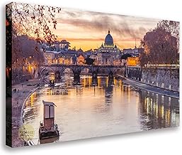 Wallazz Modern Paintings Living Room Rome, Colosseum, Tiber, Ponte Milvio, Skyline, Ponza - 100% Made in Italy - HD Print on Canvas - Bedroom Picture - Artisan Quality - 50 x 100 cm