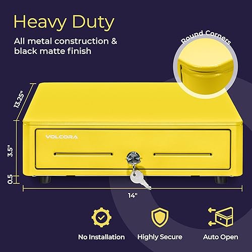 Miniatura 2 de Volcora Cajón de caja registradora para sistema de punto de venta (POS) con esquina redonda de 13 pulgadas, bandeja extraíble para monedas, 4