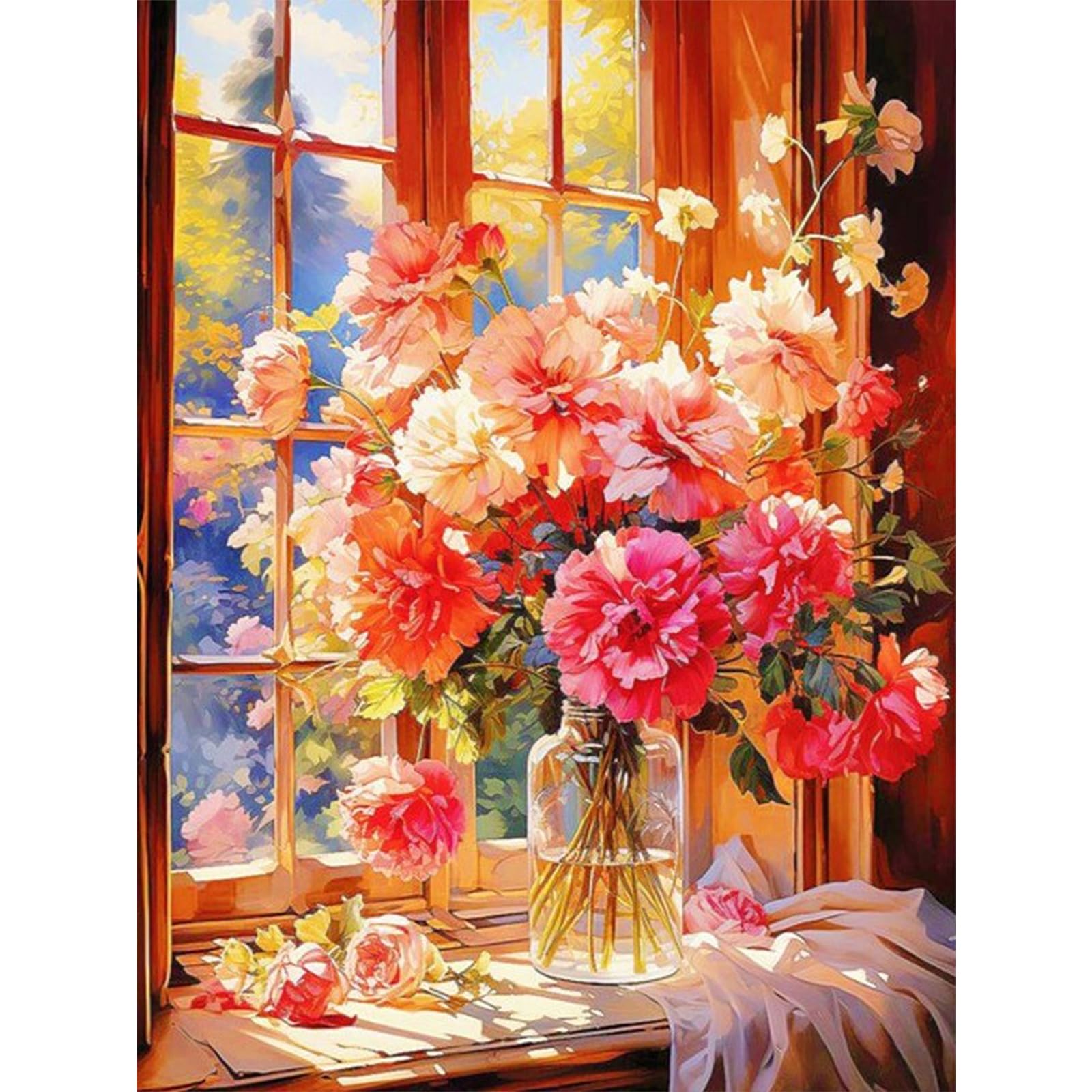 DIY Peony Vase Paint by Numbers Kits Drawing Paintwork on Canvas 11.81x15.74inch with Frame 24Color 5ml Canvas Oil Painting Number Painting for Beginners Adults Gift Home Wall Decor