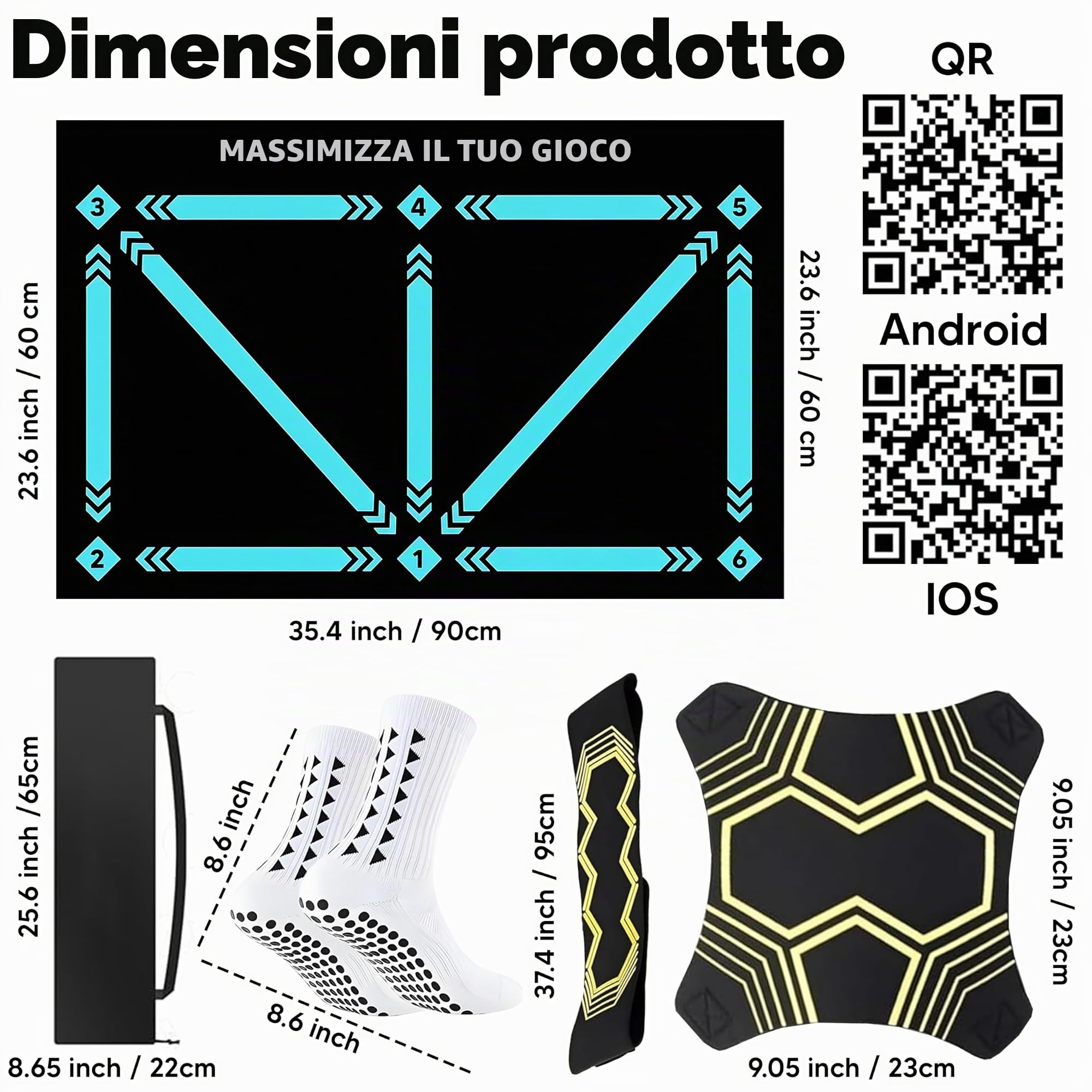 Soccer Mastery Skills - Tappetino per allenamento calcistico XL, 90 x 60 cm, con cintura da allenamento, controllo della palla e antistress, compatibile con app FPRO, regalo di compleanno per ragazzi