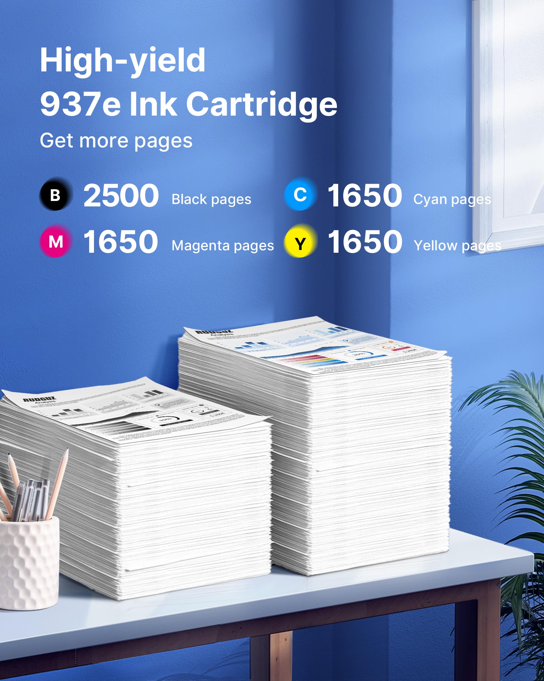 937e 937XL Lot de 4 cartouches d'encre avec puce compatibles avec HP 937e 937 pour imprimantes HP OfficeJet Pro 9110b 9120e 9130b 9122e 9125e 9128e 9129e 9130e 9132e 9730e (Noir, Cyan, Magenta, Jaune)