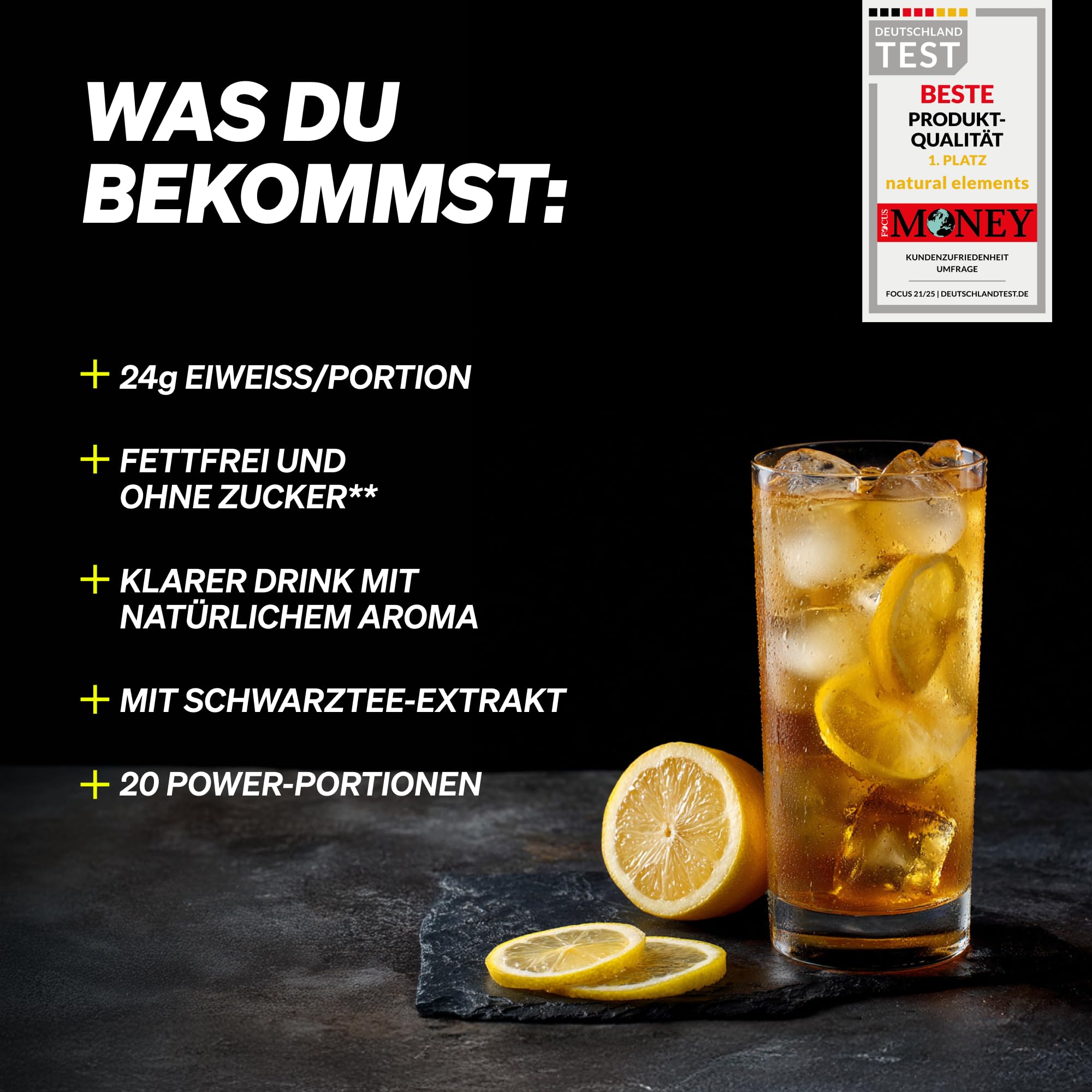 natural elements SoProtein Clear Whey Isolate 600g – Lemon Iced Tea Geschmack – Proteinpulver – erfrischender Protein-Shake – in Deutschland produziert & laborgeprüft