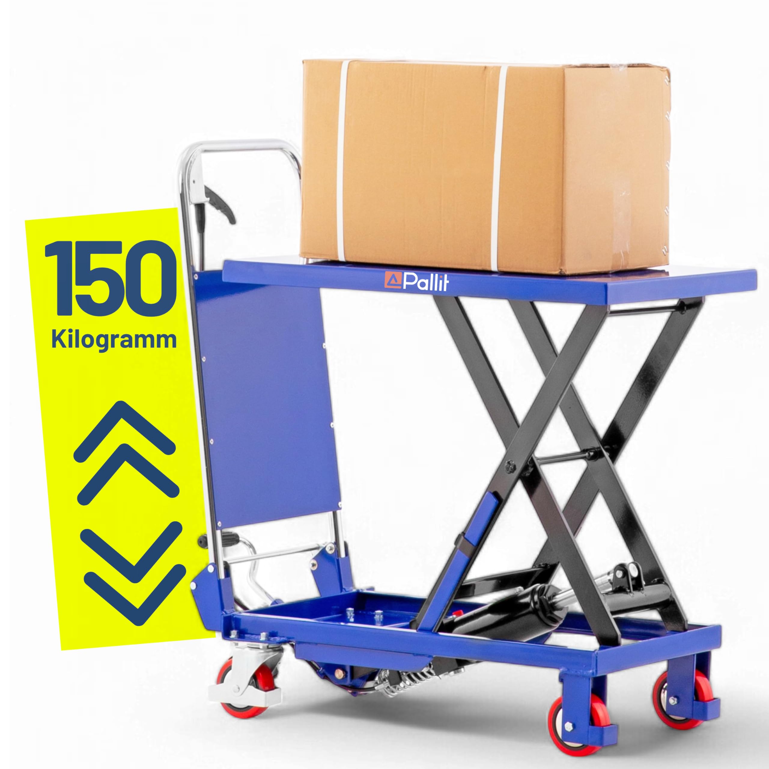 Pallit Hubtischwagen klappbar 150kg Tragkraft Höhenverstellbarer Scherenhubtisch Hebebühne 740mm Hubhöhe Hydraulisch
