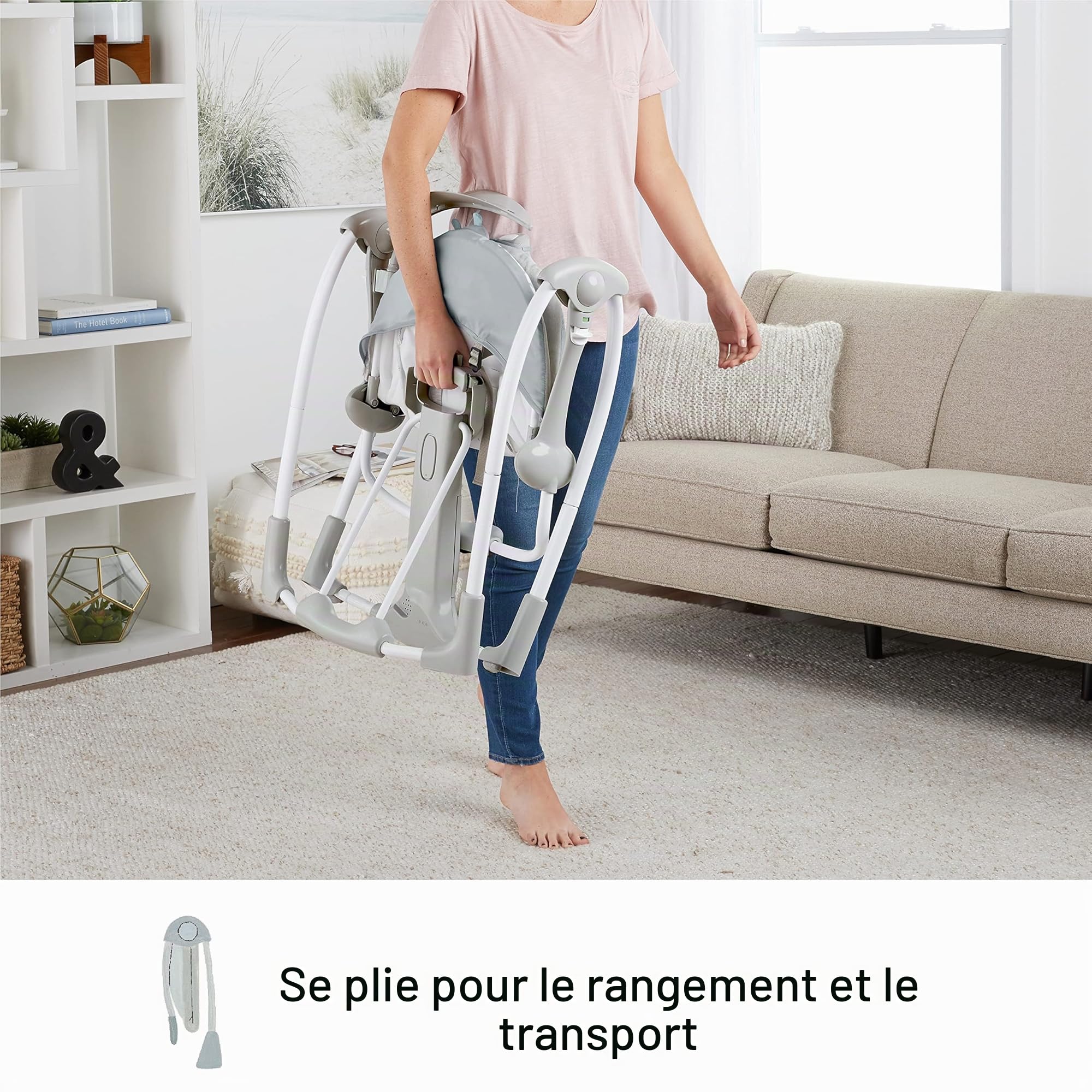 Ingenuity, Balancelle Compacte - Raylan, 5 vitesses de balancement, vibrations apaisantes, 12 mélodies, 4 sons de la nature, arche de jeu, dès la naissance à 9 kg
