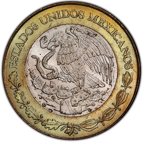 Miniatura 2 de 1992-1995 10 Nuevos Pesos Moneda Bimetálica De Plata Con Piedra Del Sol Representando Tonatiuh Y Emblema Nacional. Una De Las Últimas Monedas De