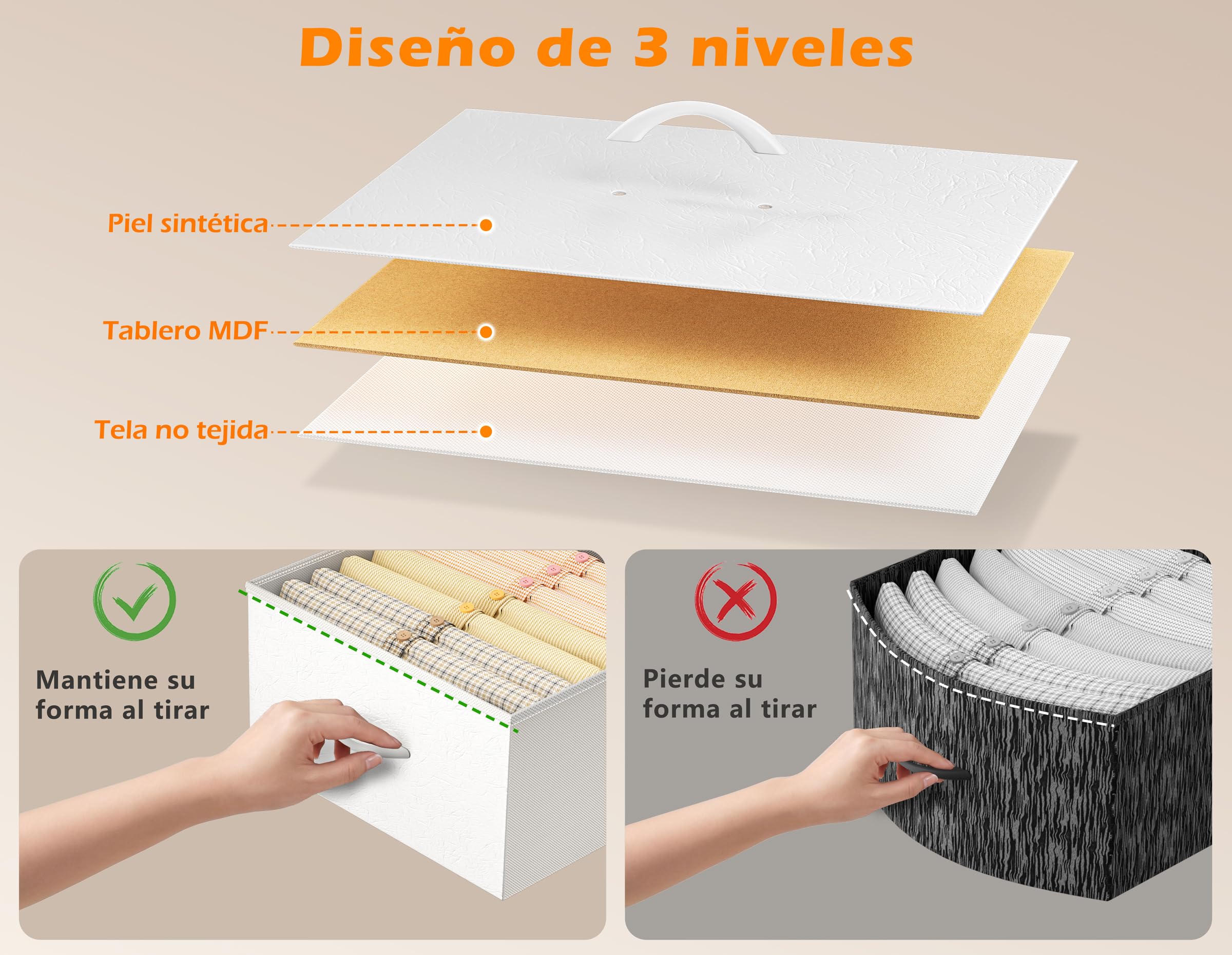 HOMIDEC Mesita de Noche, Juego de 2 Mesitas de Noche con Estructura de Metal y 2 Cajones de Tela de Gran Capacidad para Dormitorio, Salón, Color Blanco, 42 x 30 x 55 cm
