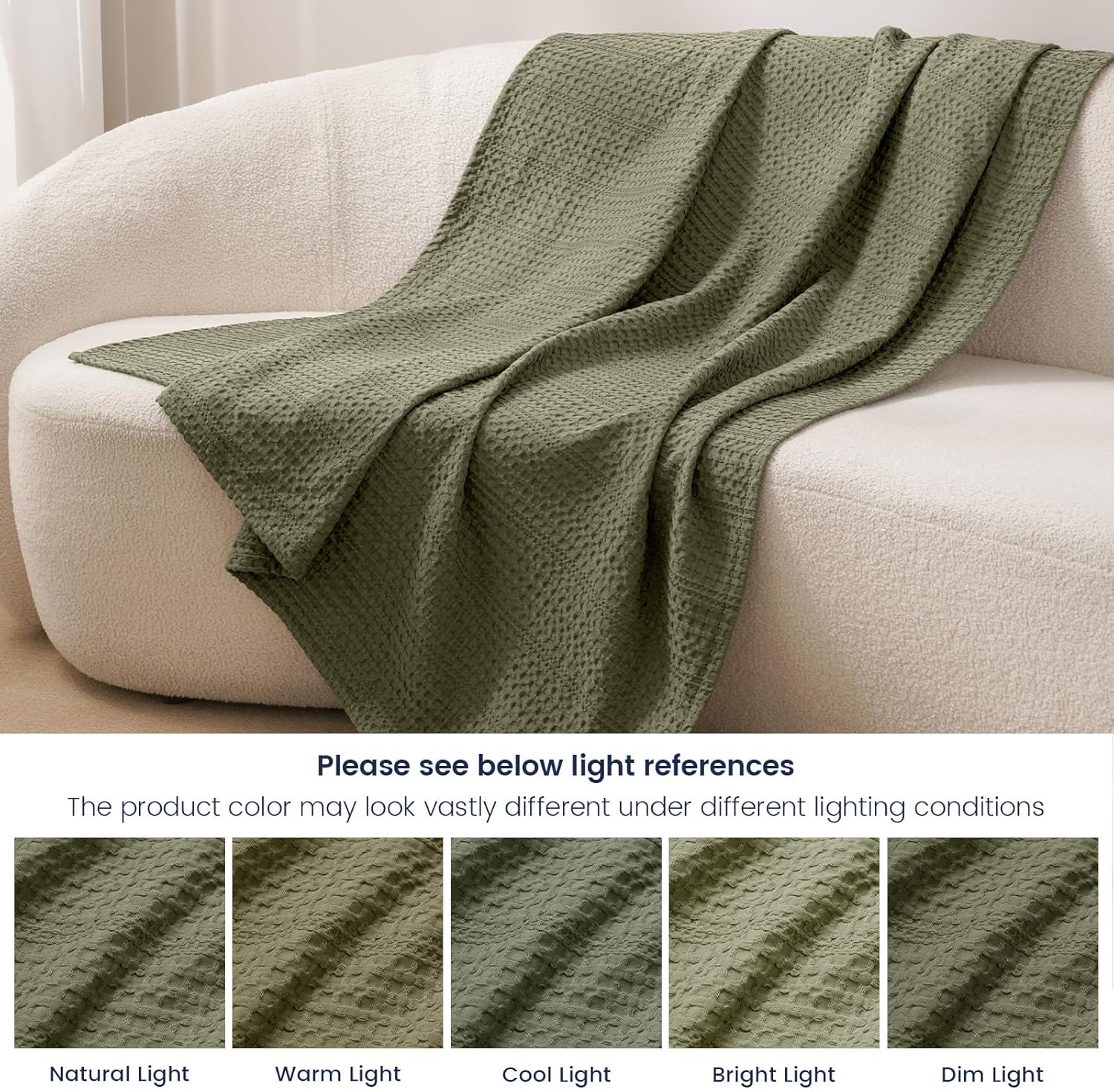 PHF Lightweight Waffle Weave Throw Blanket 50"x 60", Soft Woven Summer Blanket for Hot Sleepers - Aesthetic Home Decor for Couch Bed Sofa, Pet Friendly, Olive Green - Image 4