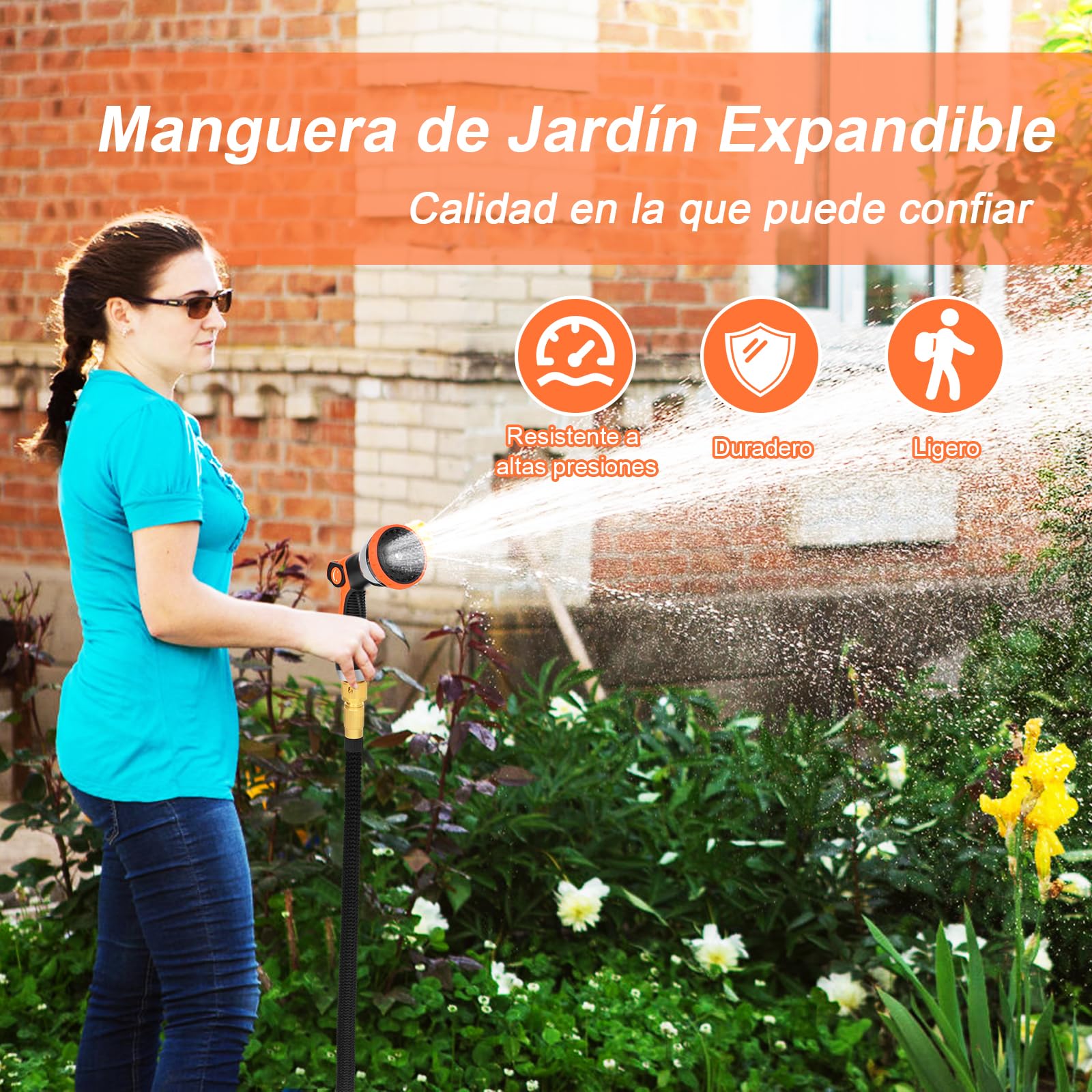 Manguera de Jardin Extensible 30M (3x10M), Mangueras Jardin con Pistola Rociadora de 10 Funciones Manguera Flexible y Ligera para Lavado de Coche, Jardín, Lavar la Mascota