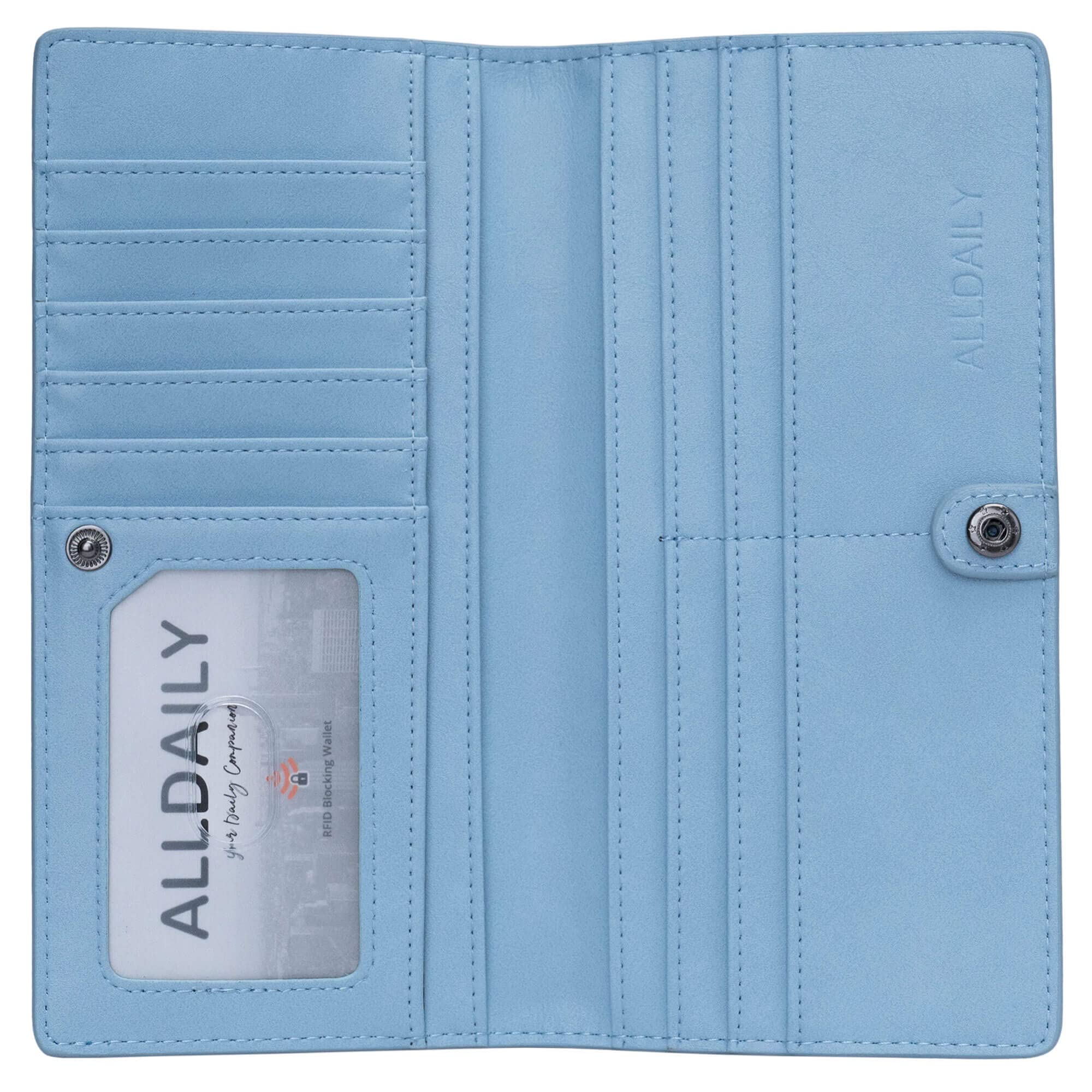 Alldaily Ultra Slim Thin Women Wallet RFID Blocking Credit Card Holder Bifold Long Ladies Billfold (Light Blue)