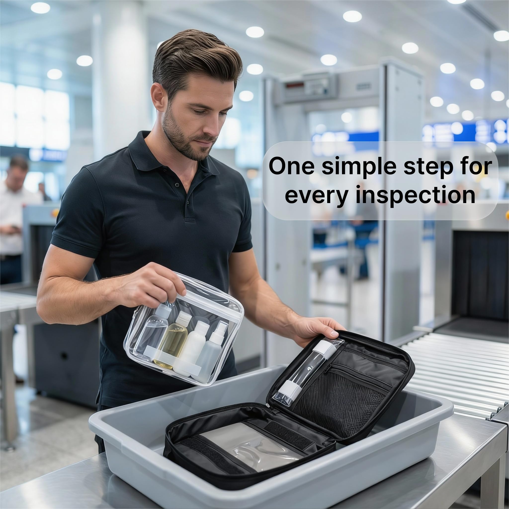 NOMADIA® Beauty case uomo & borsa cosmetica da viaggio con sacchetto TSA 1L rimovibile (TPU senza BPA) – Trousse sospendibile 2‑in‑1 per bagaglio a mano, liquidi e accessori