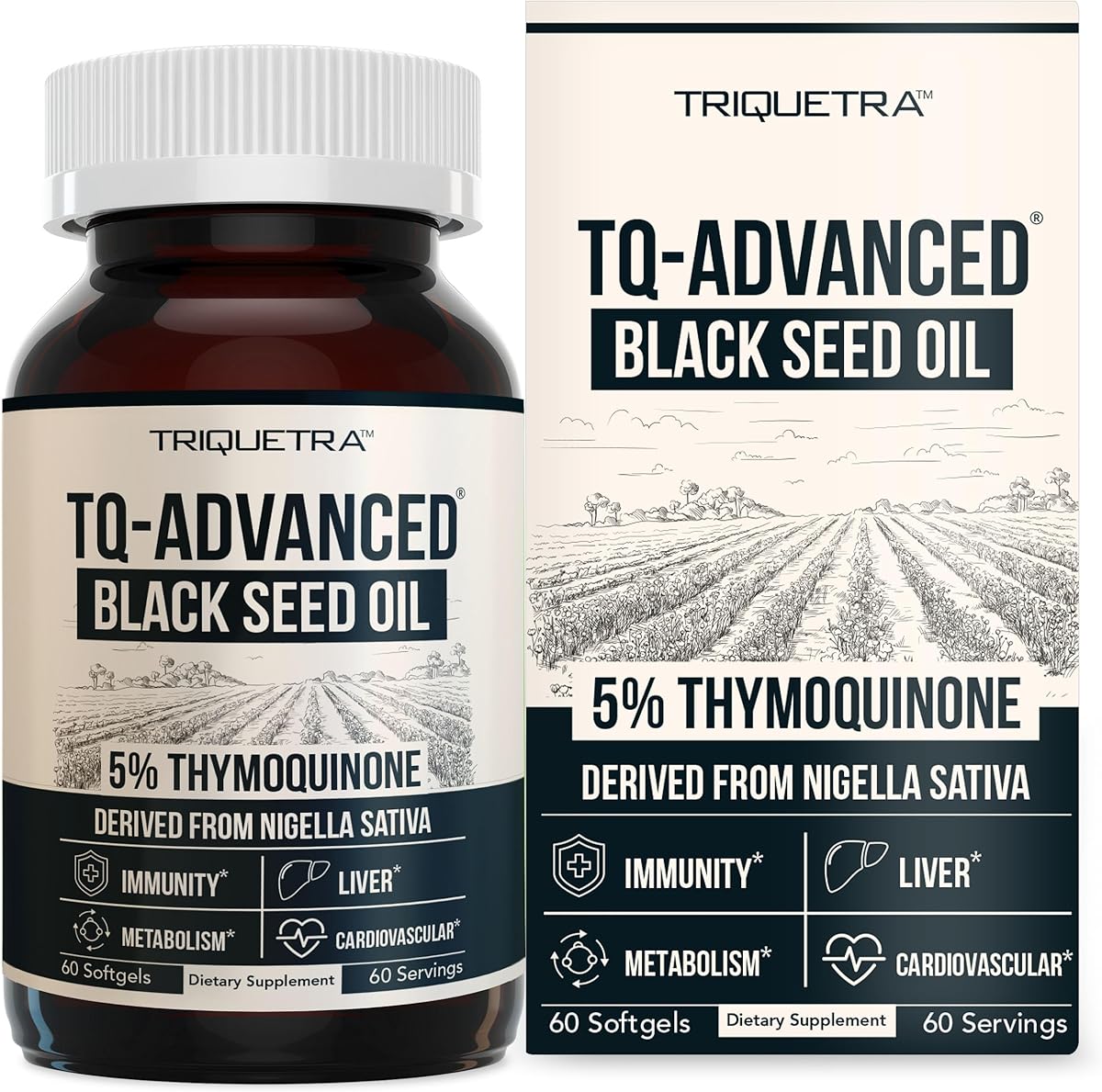 Black Seed Oil Softgels | 5% Thymoquinone - TQ-Advanced® | High Potency - 500 mg per Capsule - 15:1 Concentrate from Nigella Sativa Extract, Raw Form, Vegan Formula, Glass Bottle (60 Softgels)
