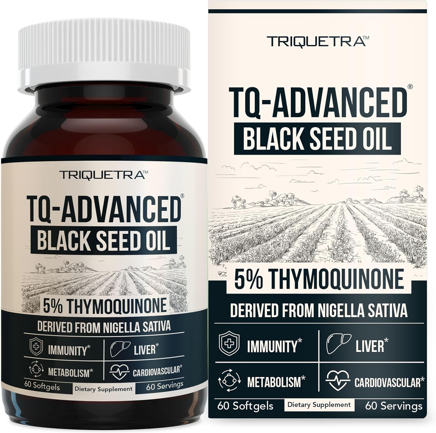 Black Seed Oil Softgels | 5% Thymoquinone - TQ-Advanced® | High Potency - 500 mg per Capsule - 15:1 Concentrate from Nigella Sativa Extract, Raw Form, Vegan Formula, Glass Bottle (60 Softgels)