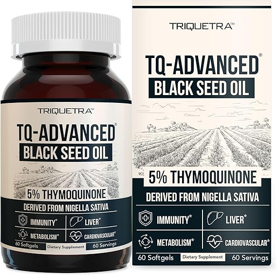 Black Seed Oil Softgels | 5% Thymoquinone - TQ-Advanced | High Potency - 500 Mg Per Capsule - 151 Concentrate From Nigella Sativa Extract, Raw Form, Vegan Formula, Glass Bottle 60 Softgels