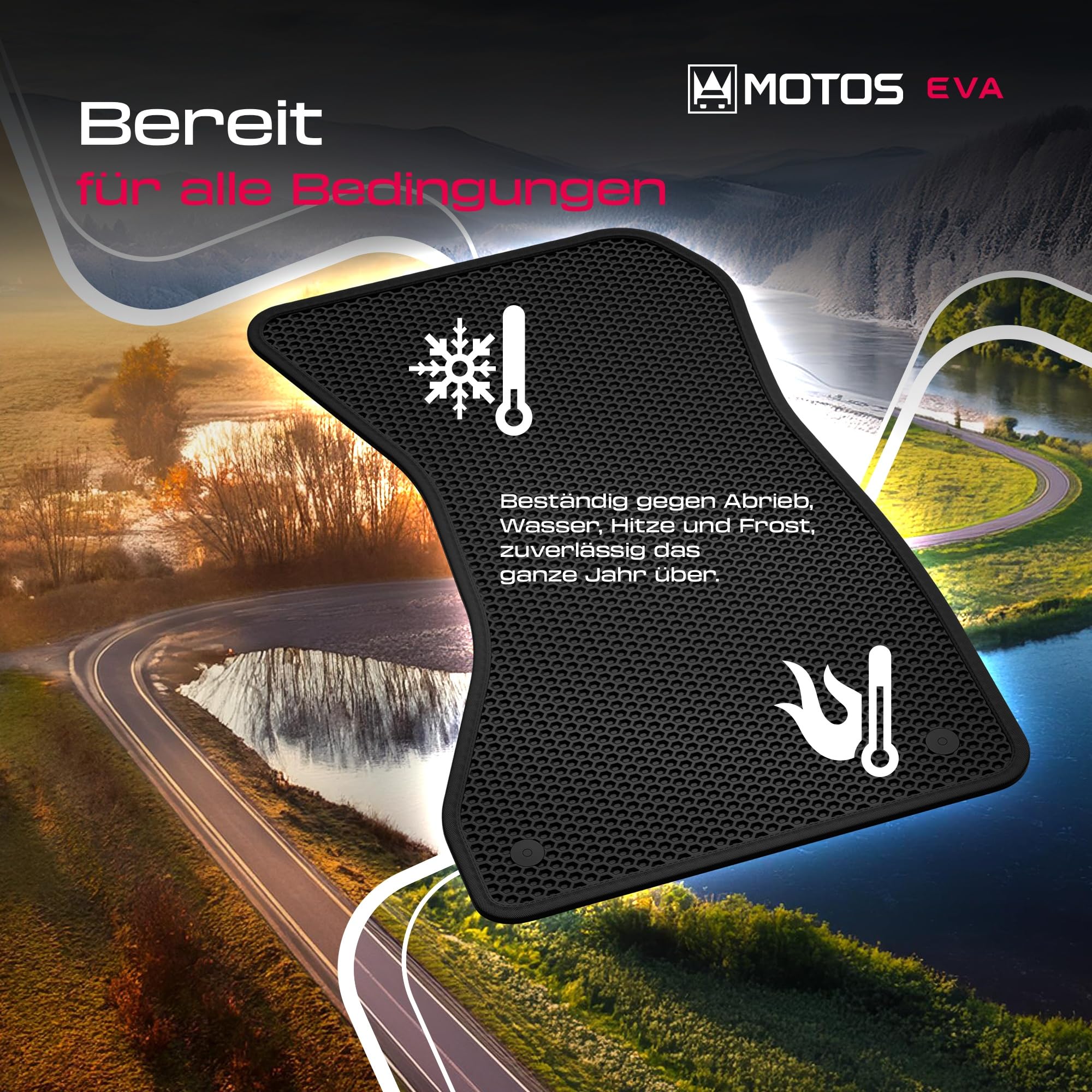 MOTOS Alfombrillas Eva para Peugeot 308 II 2013-2021 Compacto - EVA, Tejido, Negro - Antideslizante, suave y cómodo, antibacteriano - Se puede limpiar con hidrolimpiadora, repele la suciedad - Clips p