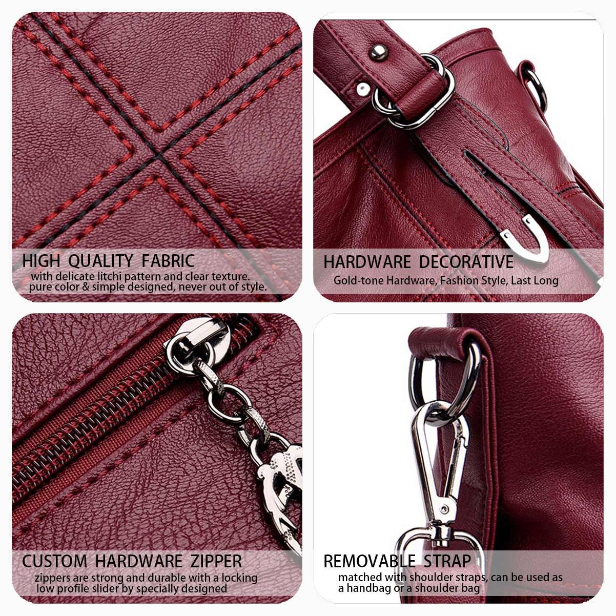 DEERWORD Mujer Bolsos de Mano Casual Bandolera Marca Mediano Totes Antirrobo Hombro Italianos PU Cuero 5369 1 piezas Burdeos