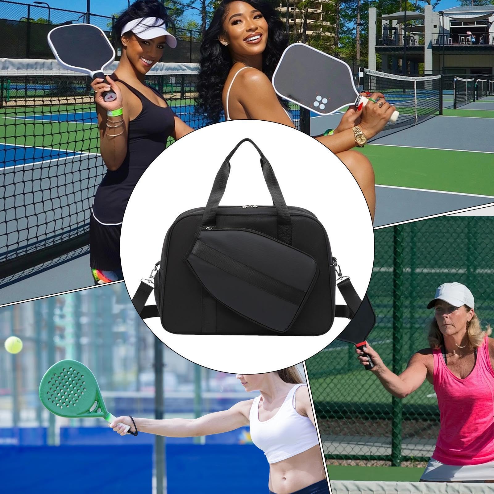 Borsa per pickleball, borsa tote da tennis per donne e uomini, con scomparto per scarpe, separazione bagnata e asciutta, borsa a tracolla staccabile, tracolla a tracolla per palestra, torneo, lavoro