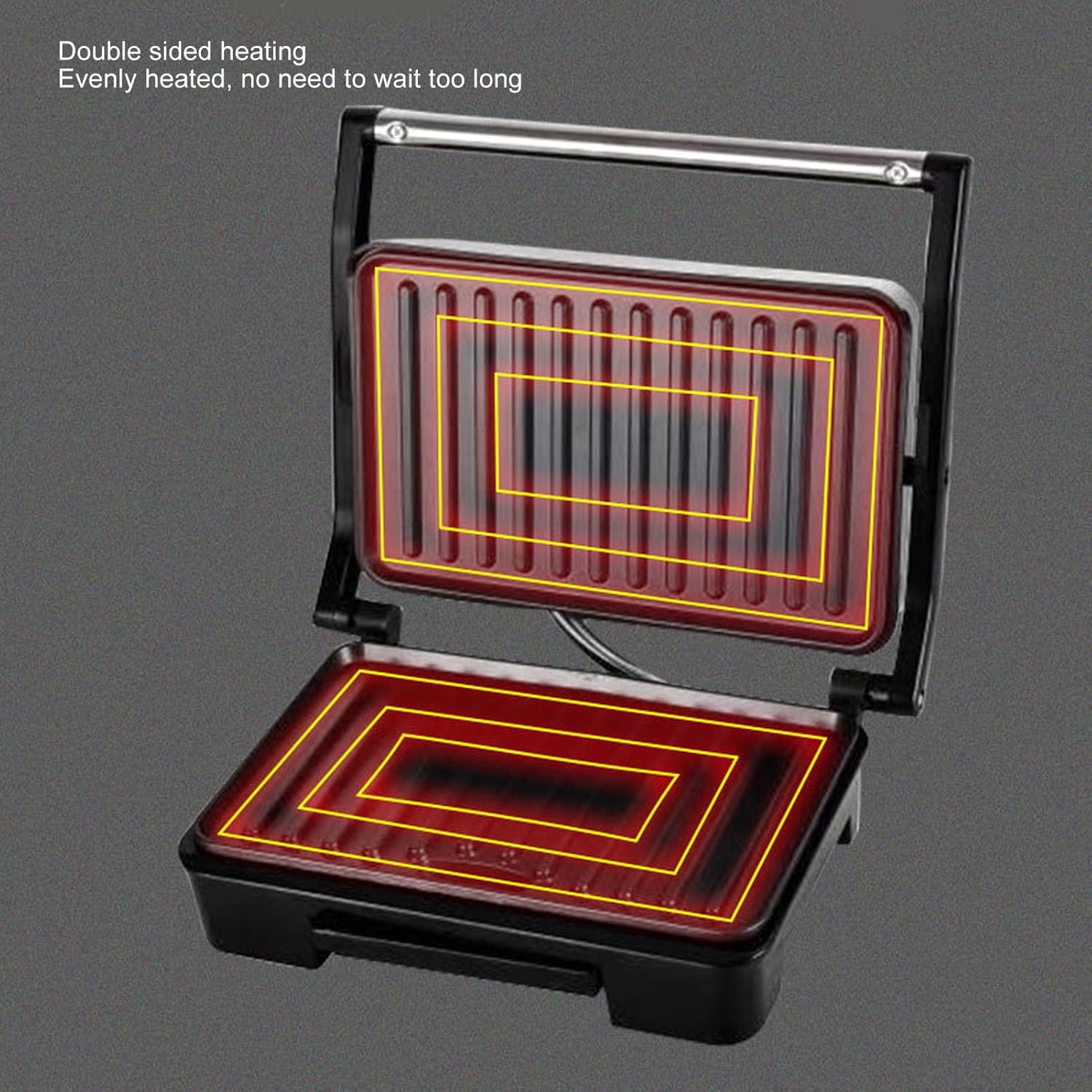 850-Watt Panini Press - Dual-Sided Non-Stick Breakfast Sandwich Maker for Kitchen - USA 110V