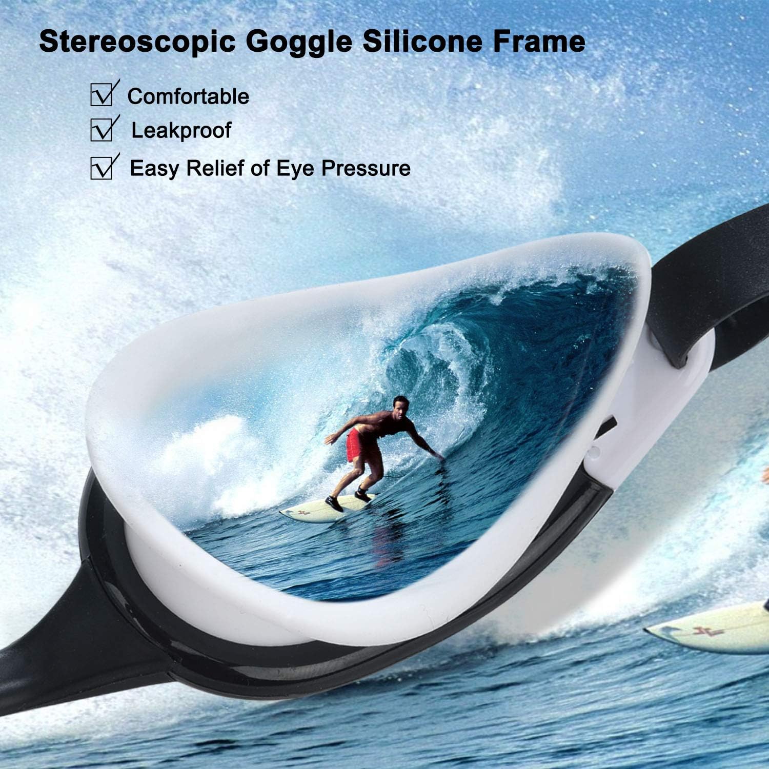 PHELRENA Swim Goggles, Anti Fog,No Leaking,UV Protection,Shatter-Proof, Clear Wide Vision Triathlon Swim Goggles - Image 3