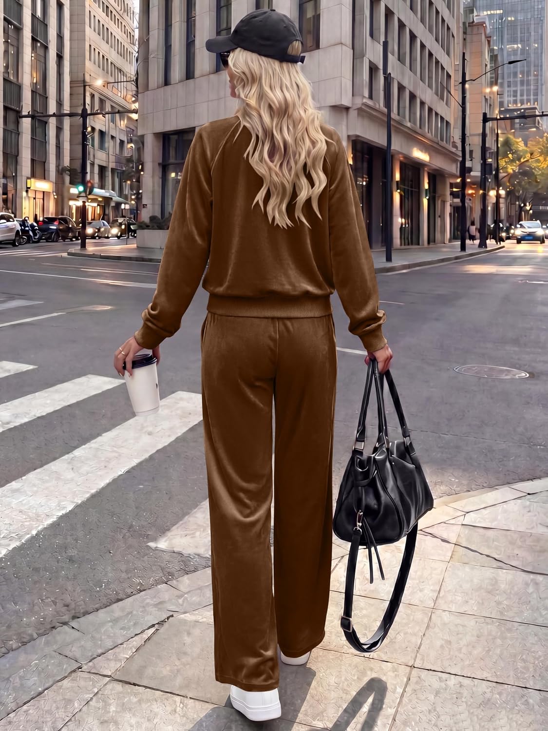 ANRABESS Womens Lounge Sets 2 Piece Velour Sweatsuit Tracksuit Brown M image 5
