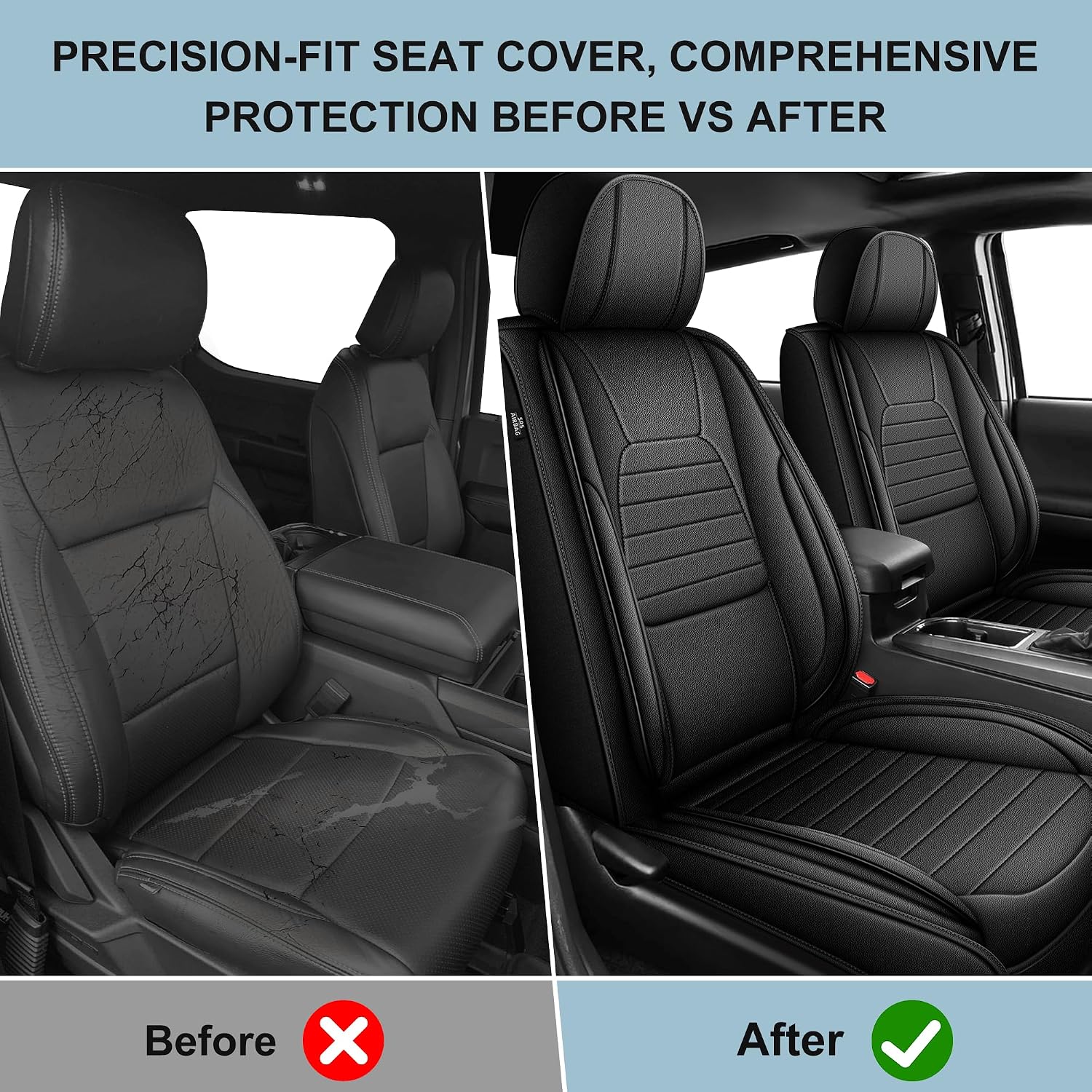 Full Set Seat Covers Custom Fit for Toyota Tacoma 2024 2025 2026 Crew Double Extended Cab Waterproof Faux Leather Full Coverage Anti-Slip Truck Seat Protectors for 4th Gen (Black)