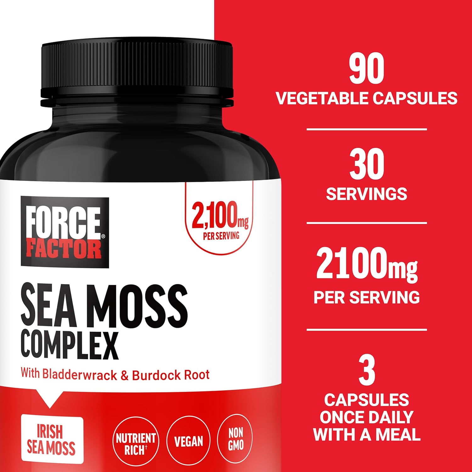 Force Factor Irish Sea Moss Capsules with Burdock and Bladderwrack for Immunity, Digestion, Heart Health, and Antioxidant Support, Vegan, No Gelatin, 90 Capsules - Image 4