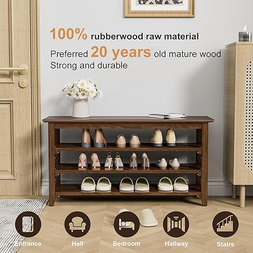 Miniatura 54 de Zapatero organizador de 3 niveles, 4 pares de banco de almacenamiento de entrada para pasillo, dormitorio, sala de estar, dormitorio, soporta hasta