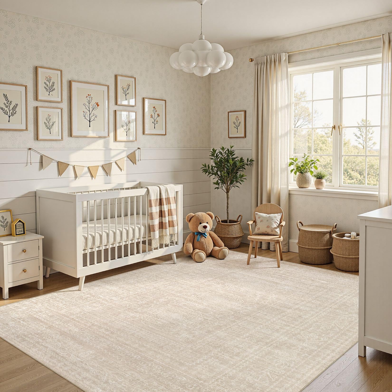 5x7 Area Rugs Living Room: Washable Large Vintage Beige Rug Neutral Non-Slip Soft Stain Resistant Indoor Carpet for Bedroom Nursery Dining Room Under Table Bed Home House Office Playroom — view 8