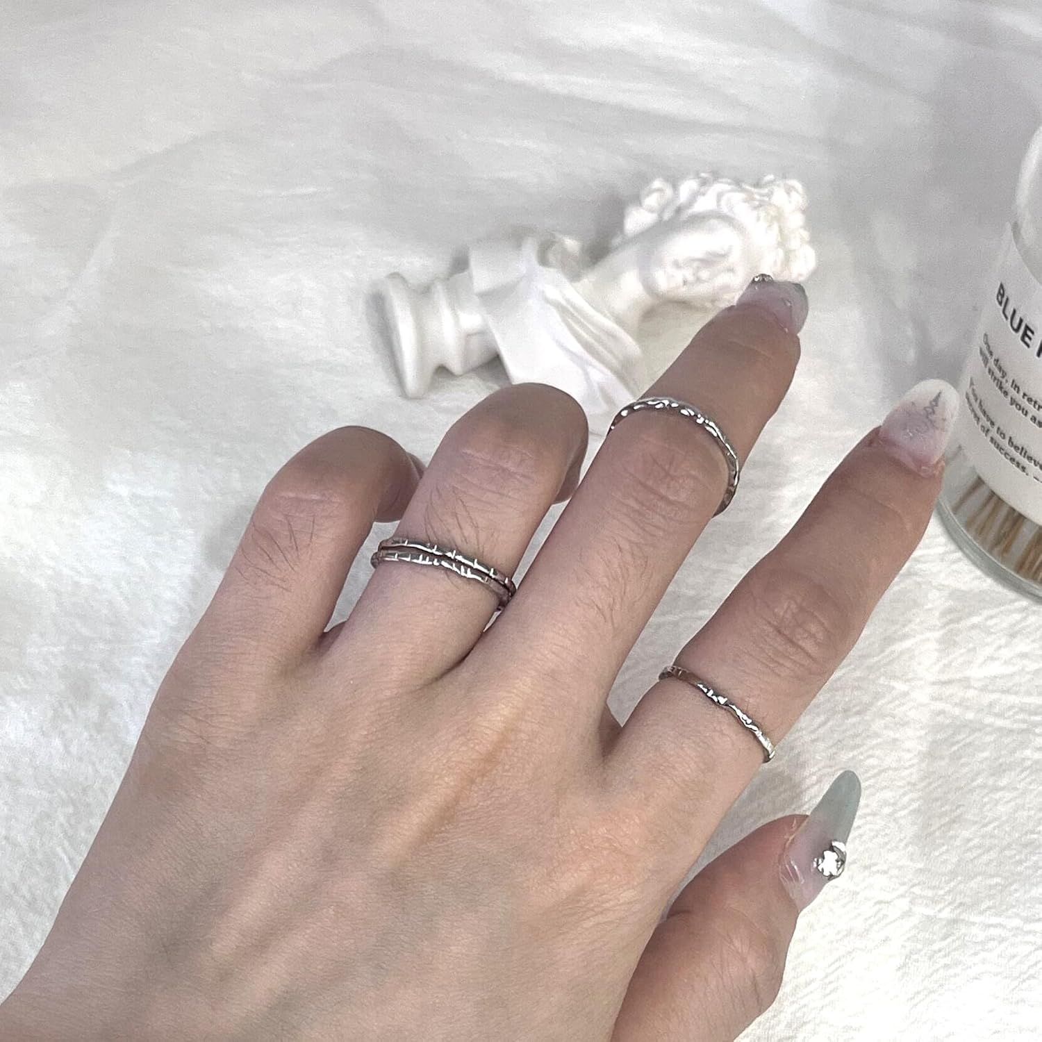 925 Sterling Silver Minimalist Hammered Textured Thin Knuckle Midi Stacking Rings - Image 3