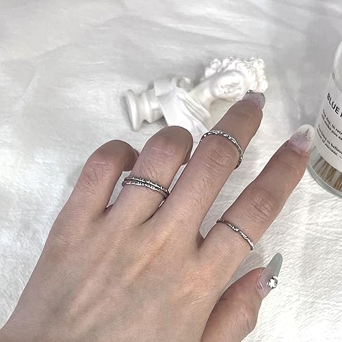 Miniatura 3 de 925 Sterling Silver Minimalist Hammered Textured Thin Knuckle Midi Stacking Rings US Size 8 / Wide 1.5 MM