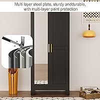 Vista 4 de Armario de metal de 71 pulgadas, armario de almacenamiento de ropa de acero con espejo y estantes ajustables, armario de almacenamiento de acero