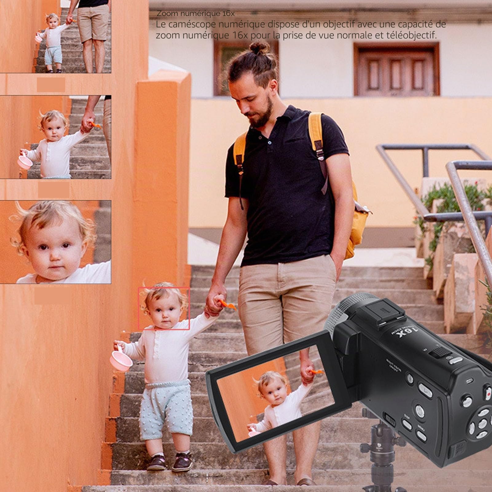 Jectse Caméscope Vidéo HD Handycam, Enregistreur de Caméra Vlogging à Vision Nocturne 30MP 1080P, écran IPS de 3,0 Pouces, Caméscopes à Zoom 16X, Caméra avec Micro pour la Photographie