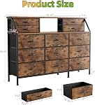 COTUBLR Dresser for Bedroom with 13 Drawers, 55” Wide Chest of Drawers, Fabric Dresser with 2 Wooden Shelves, Storage Organizer Unit with Fabric Bins for Bedroom, Living Room, Hallway, Rustic Brown