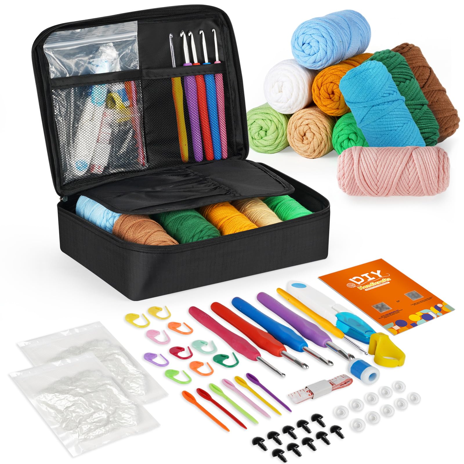 iptek Crochet Kit for Beginners Adults，Crochet Yarn for Beginners, 10colors Total Crochet Yarn Kits with Easy-to -See Stitches，Includes Basic Stitch Guide and extensive amigurumi Video tutorials.