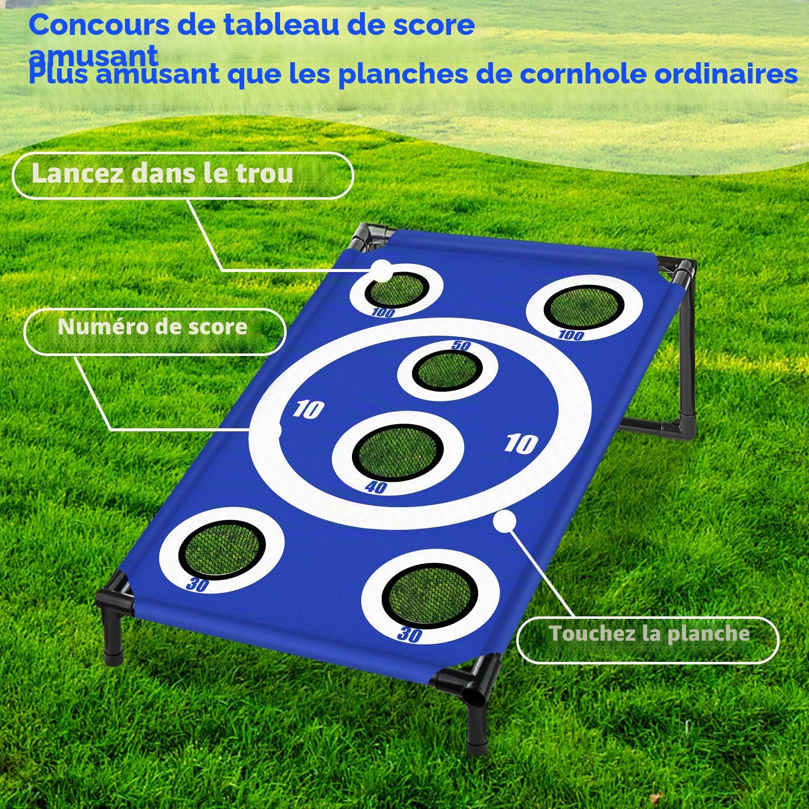 NZQXJXZ Jeu Corn Hole pour Famille et Adultes, 3 x 2 Ft Cornhole Jeu Portable avec 8 Sacs de Haricots et Sac de Transport, Idéal pour l'extérieur, l'intérieur, l'arrière-Cour, la Pelouse, la Plage