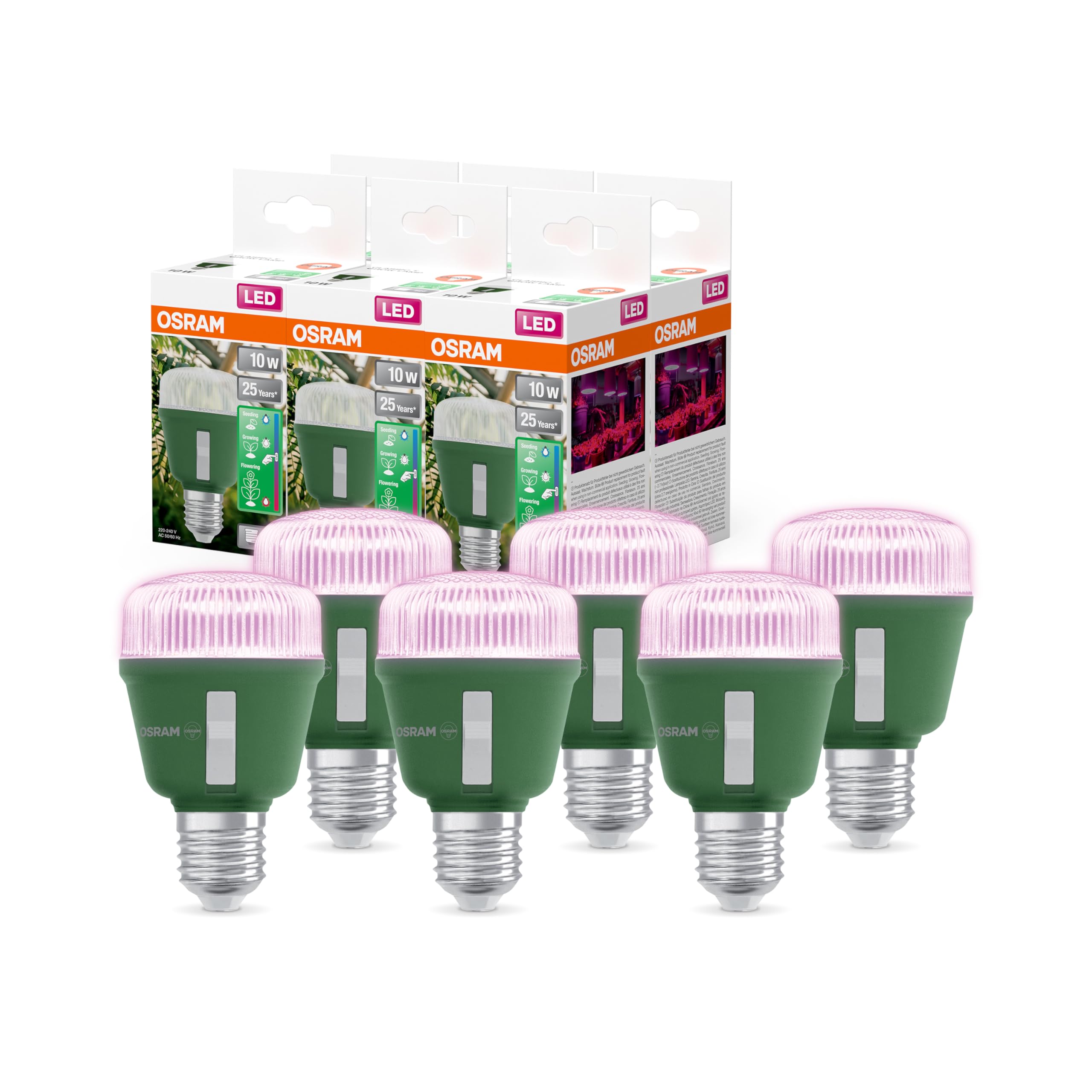 OSRAM LED STAR LÁMPARA DE CRECIMIENTO T 60 10 W 330 lm | LED Star Grow Lamp T 60, LED Lamps, verde, 60 mm dia, 25000 h, Paquete de 6