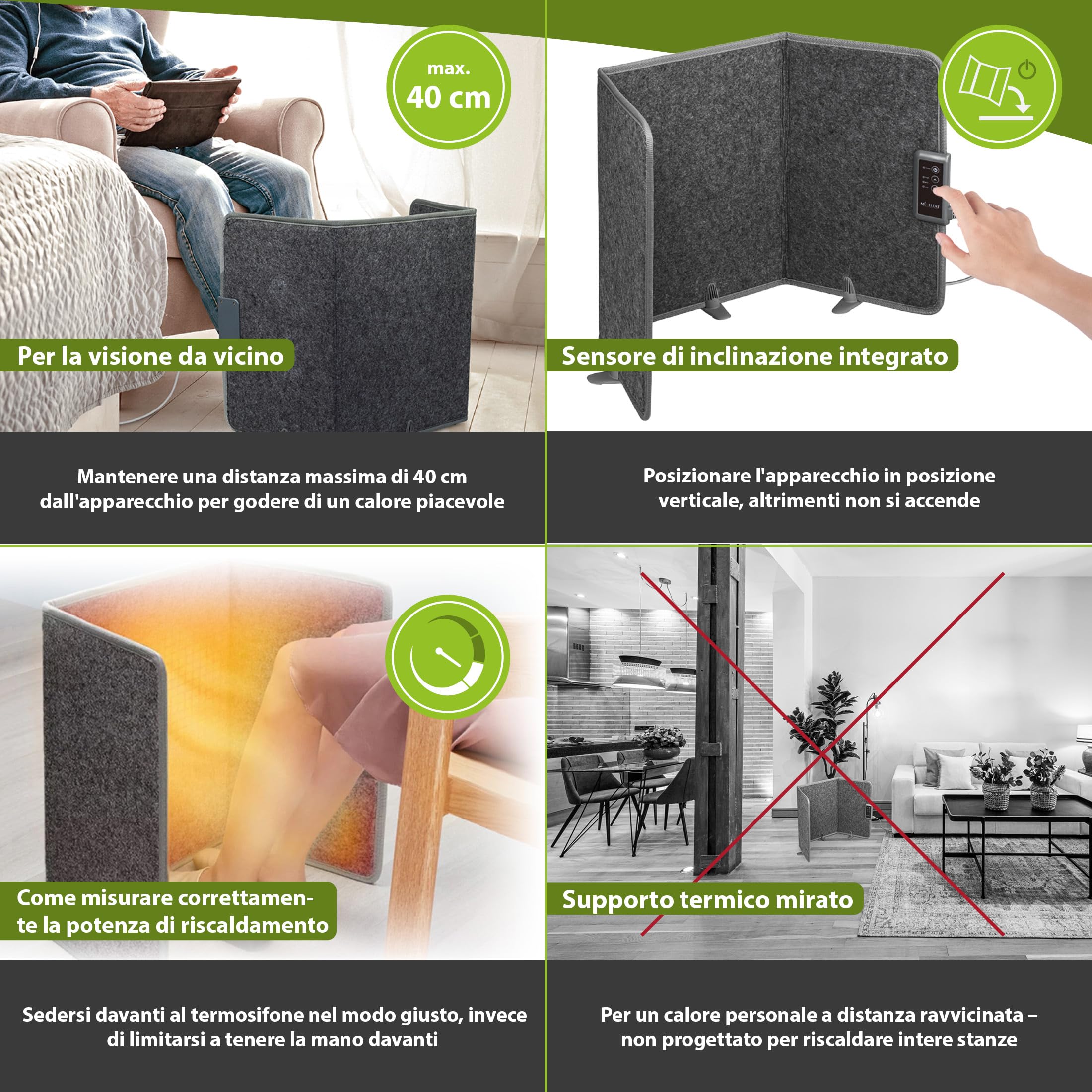 Mi-Heat Pannello Infrarossi Riscaldamento Pieghevole (260W) – Stufa Infrarossi per Home Office e Smart Working – Scaldagambe Elettrico Sotto Scrivania con Timer e 3 Livelli, Grigio
