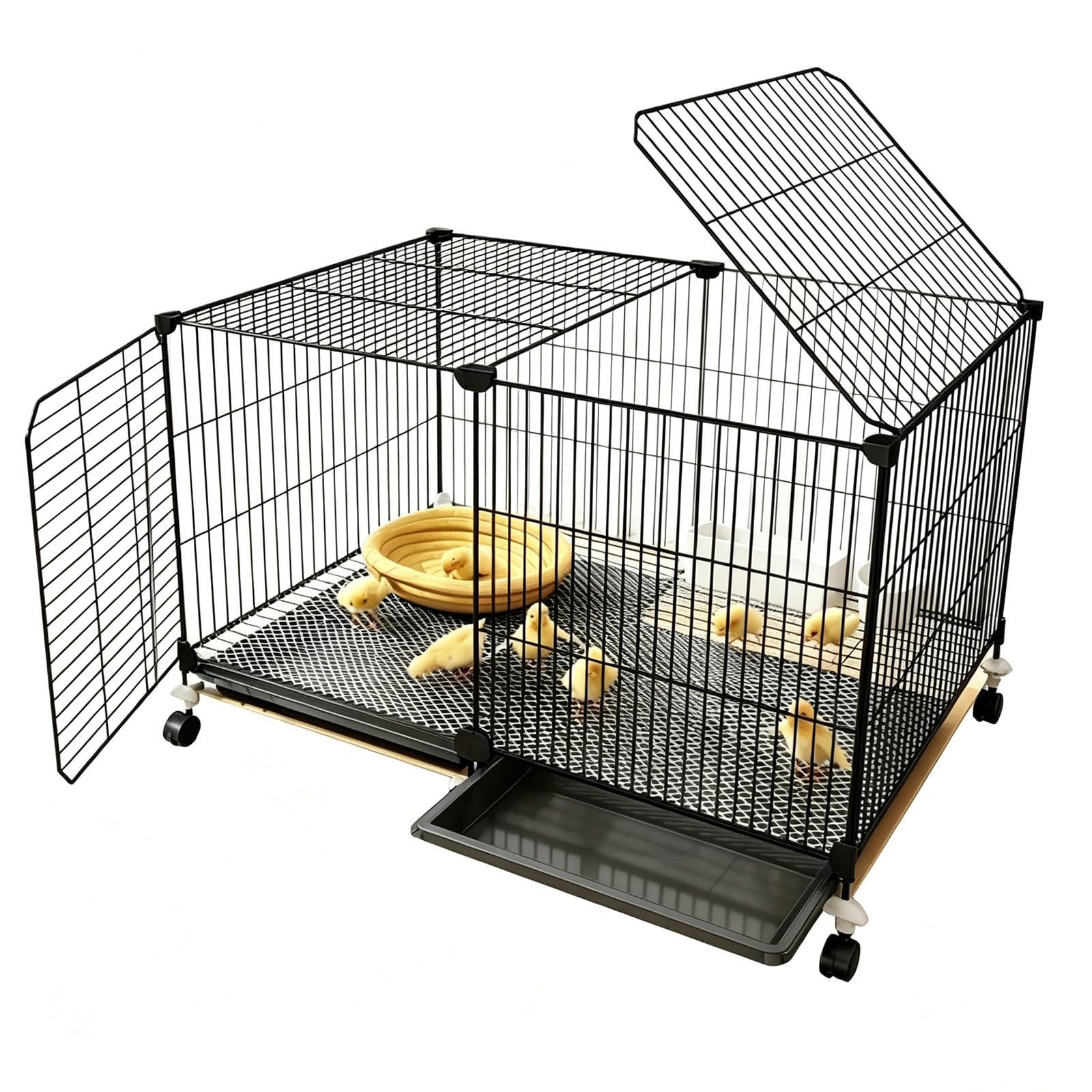 Gallinero con Espacio Densoo De 1,5cm Jaula Expandible para Aves De Corral con Bandeja Extraíble Y Tragaluz Superior Recinto para Codornices Conejos Y Pequeños Animales(72x36x45cm)