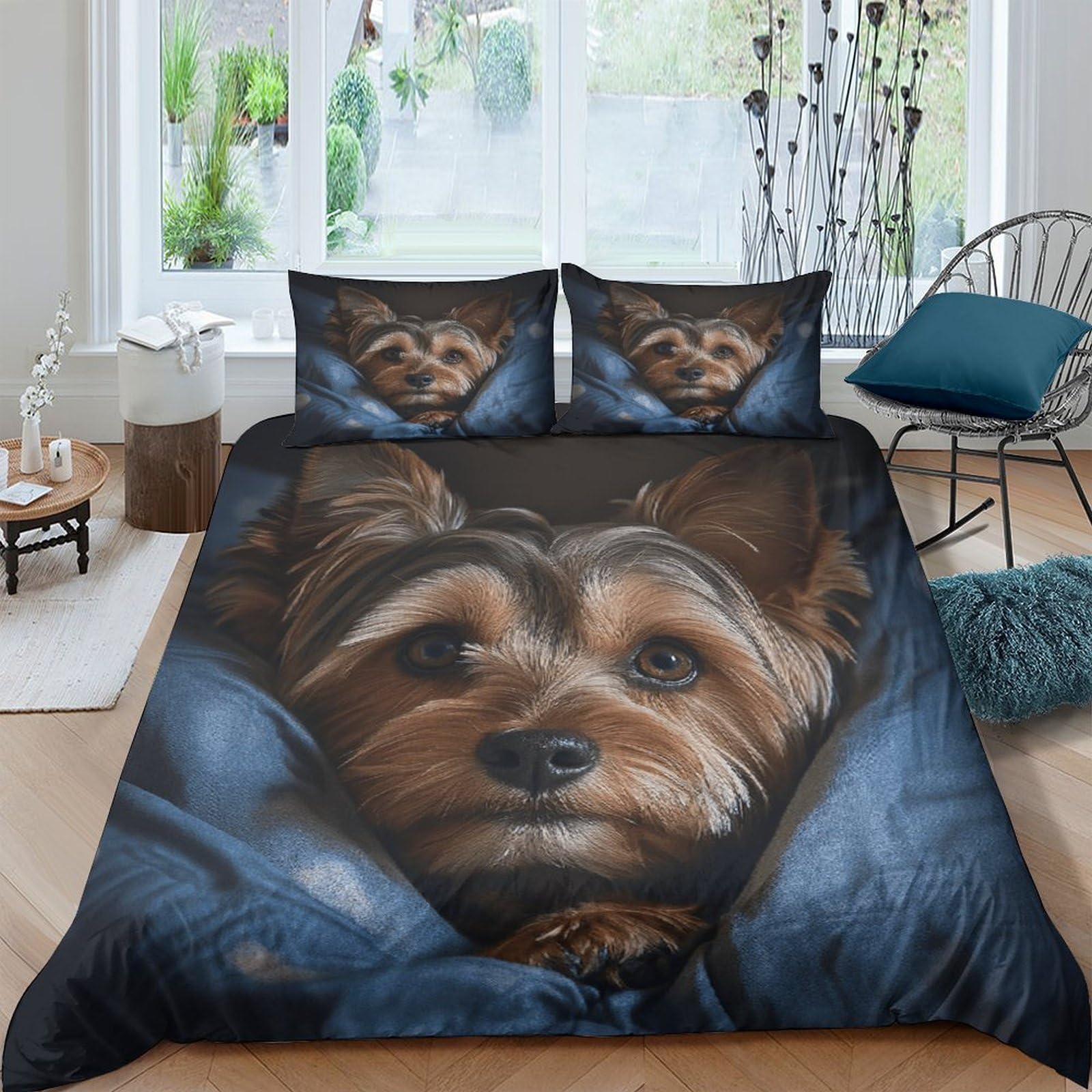 Ctjqhvkz Style-1 3D Printed Yorkshire Dog Fitted Sheet Microfiber Soft Animal Pattern Mattress Cover For Bedroom Guestroom Home Decor Single（135X200cm）