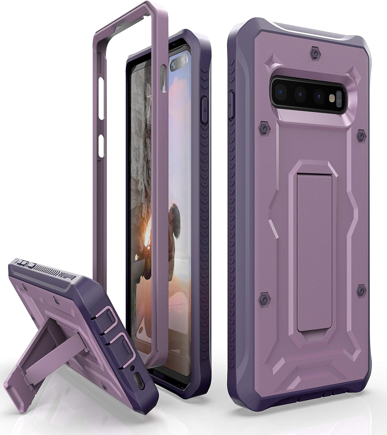 ArmadilloTek Vanguard Compatible with Samsung Galaxy S10+ Plus Case (Screenless Version) Military Grade Full-Body Rugged with Kickstand - Purple image