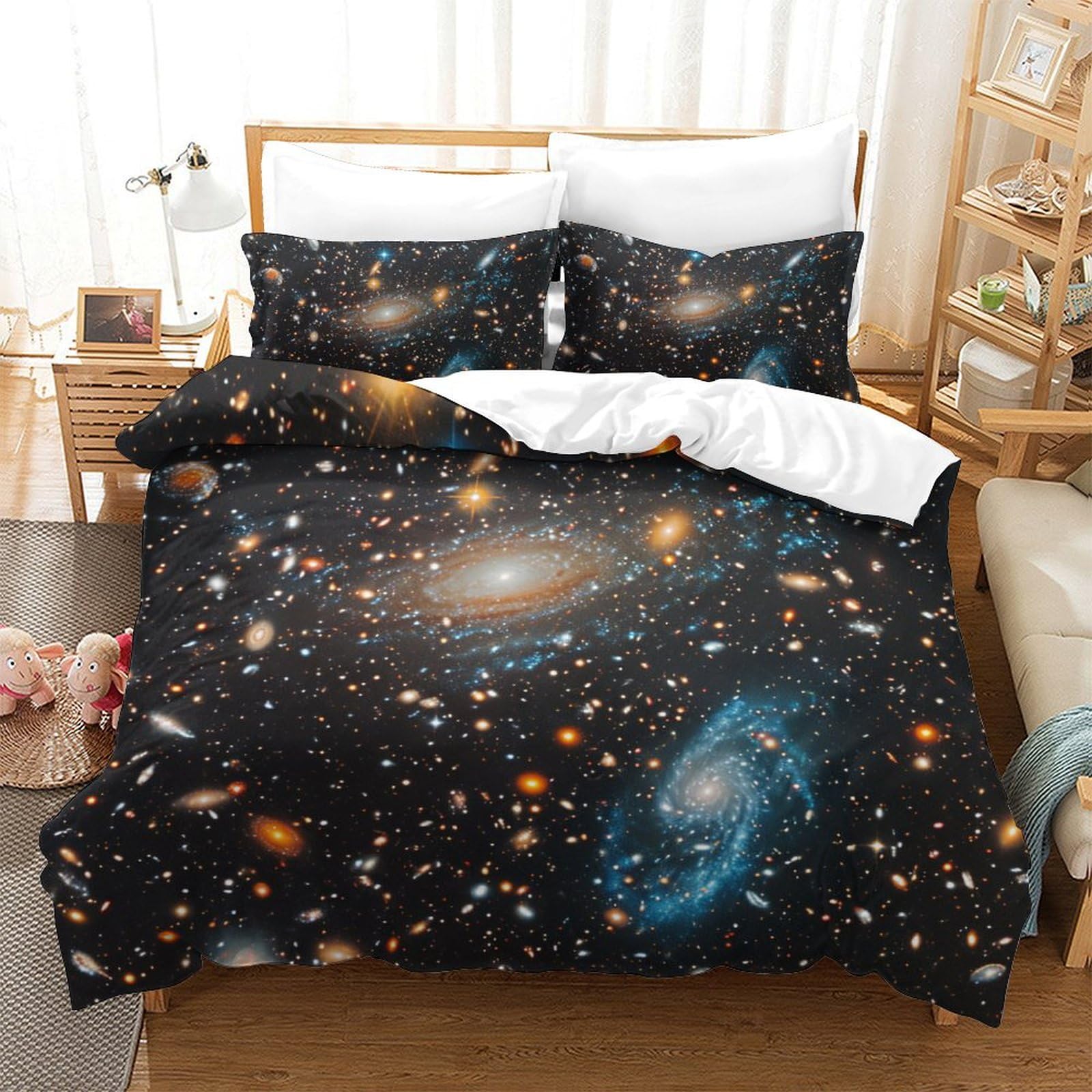 Housse de couette galaxie king size 220x240 cm avec taie d'oreiller zippée