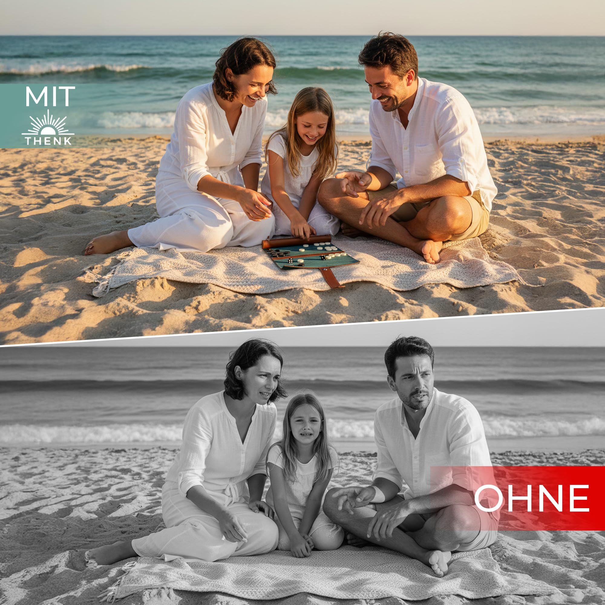 THENK Reise Backgammon – Edles Rollbares Backgammon Spiel aus Premium Kunstleder – Kompaktes Reisespiel mit Spielsteinen & Würfeln – Leicht und perfekt für Urlaub & Outdoor