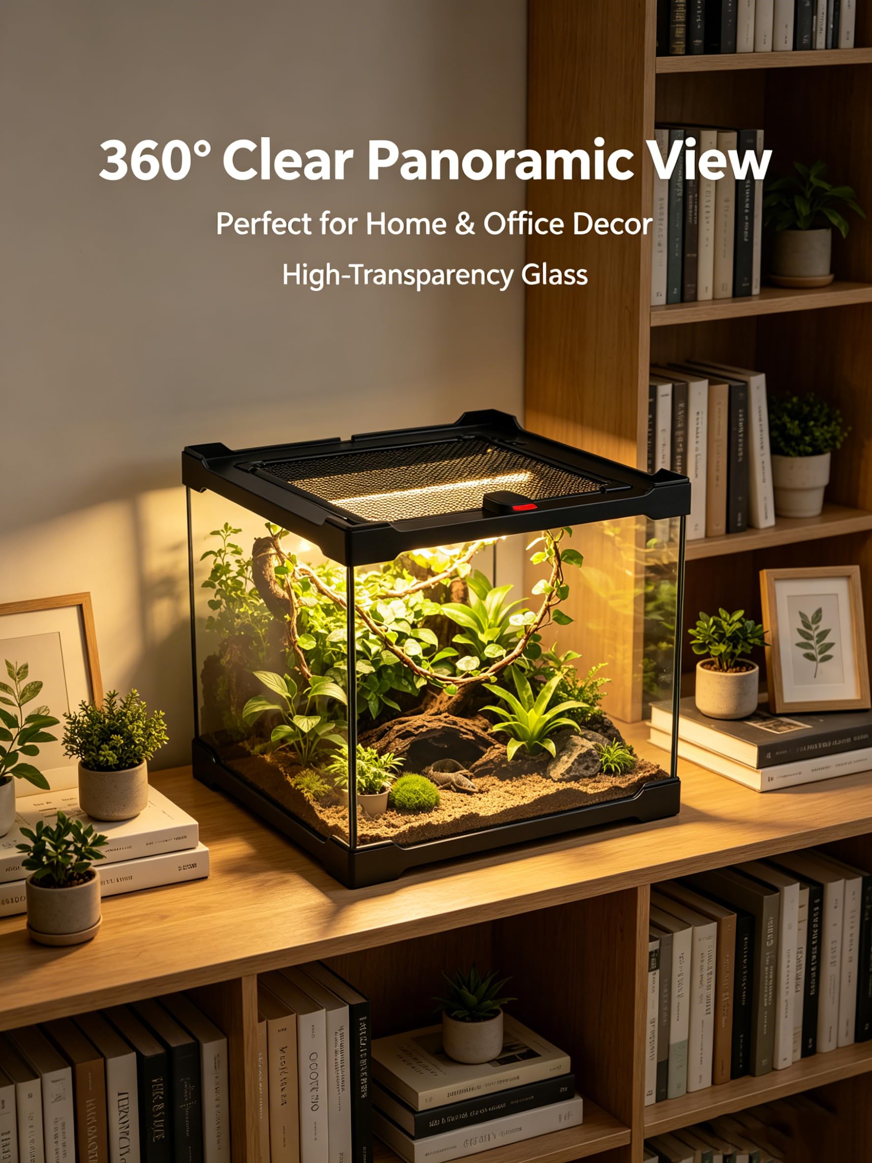 Terrarium Rettile - Scatola di alimentazione 20 x 20 x 17 cm, in vetro per rettili e piante con copertura di ventilazione