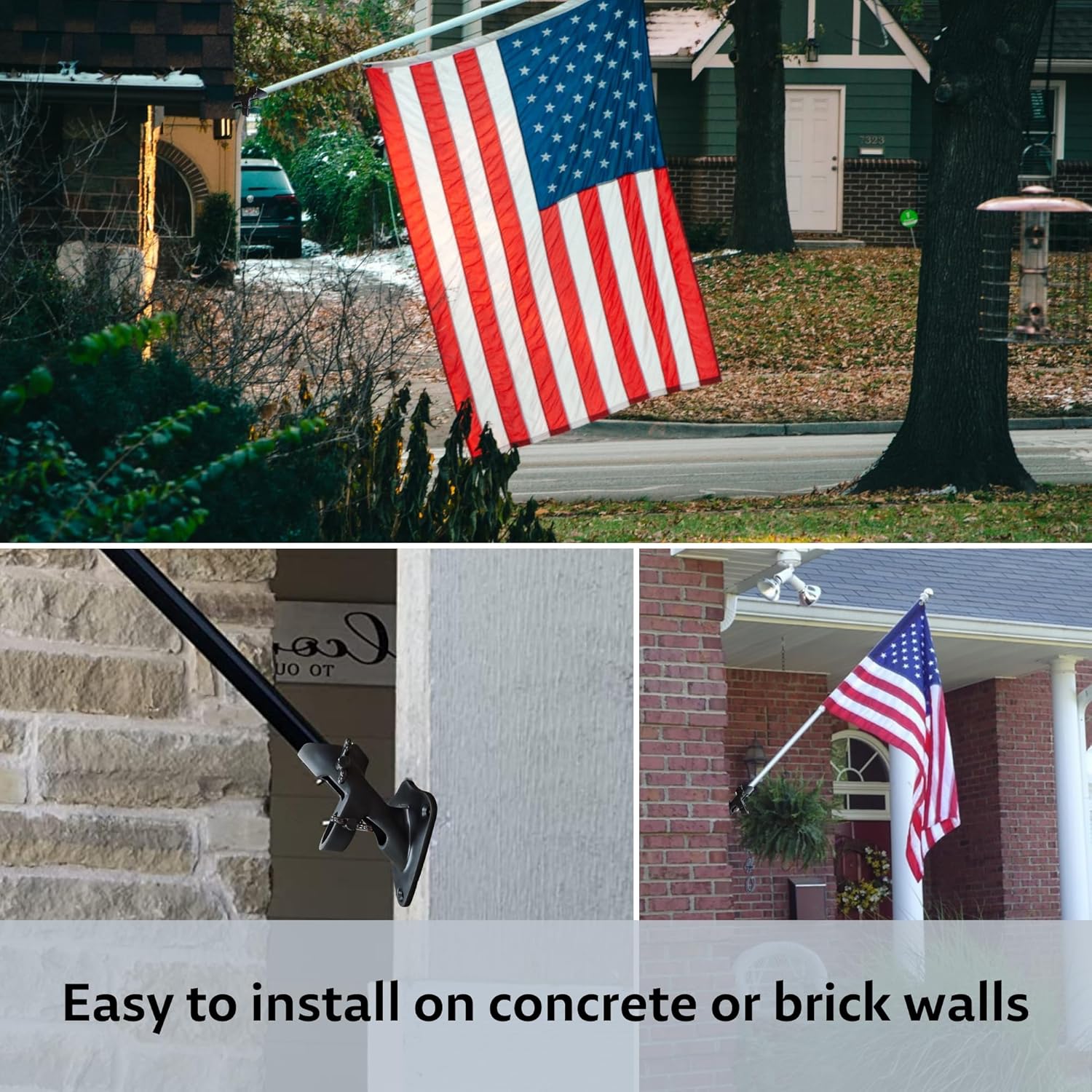 Flag Pole Holder, 316 Stainless Steel Heavy Duty Concrete Flag Pole Mount for House Outside, USA Wall Brick Flag Pole Bracket, 1 Inch，Black