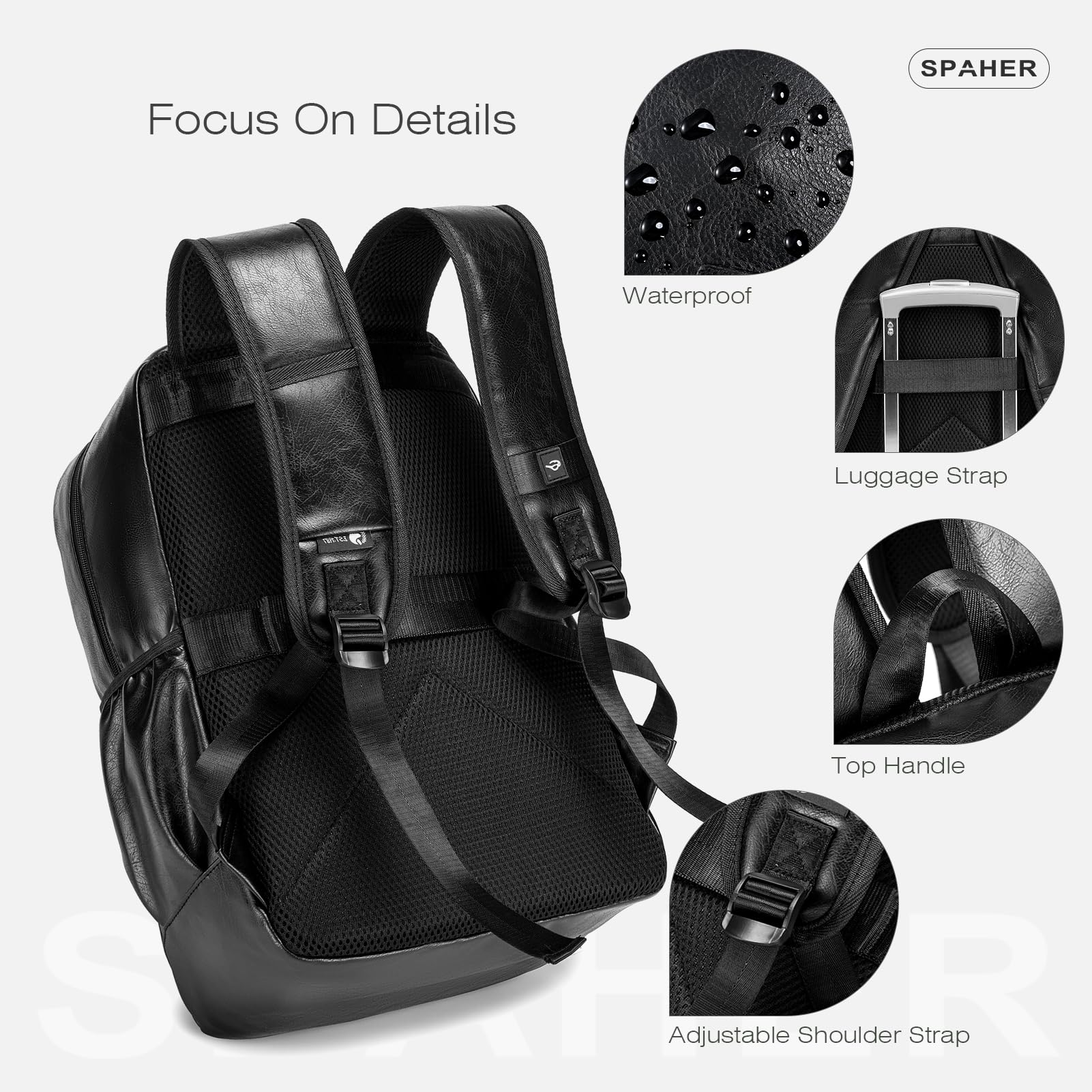SPAHER Zaino di Pelle Zaino 40x30x20 Wizzair Zaino Uomo Pelle Zaino da Viaggio Zaino Porta PC 15,6 Pollici Laptop Zaino Antifurto Impermeabile Borsa da Scuola Portatile per Uomo Donna Regalo