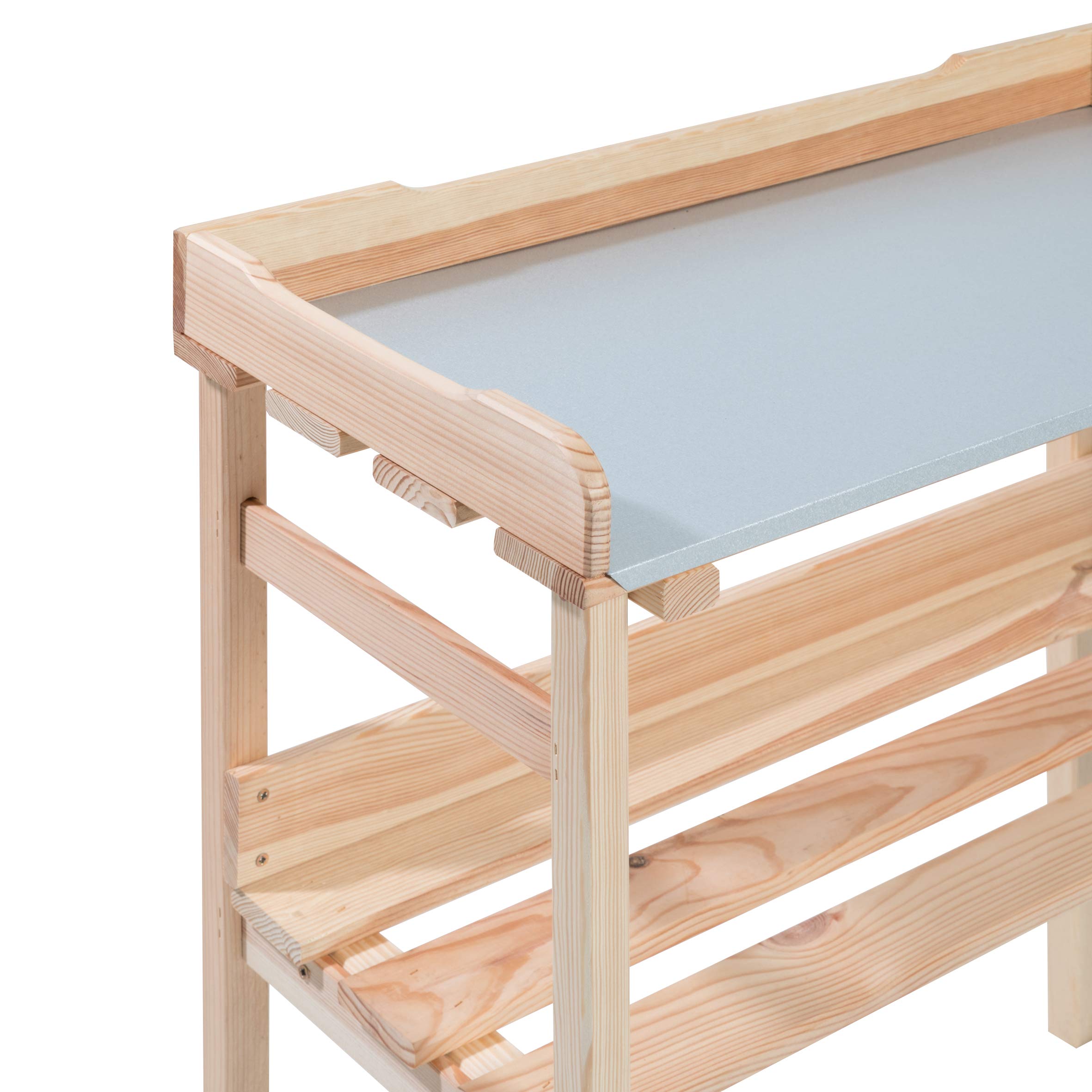 Greemotion Pflanztisch mit Auflage, aus Kiefernholz, 78 x 37 x H83 cm, mit Zinkauflage, mit extra Ablage, mit Seitenrand, komfortable Arbeitshöh